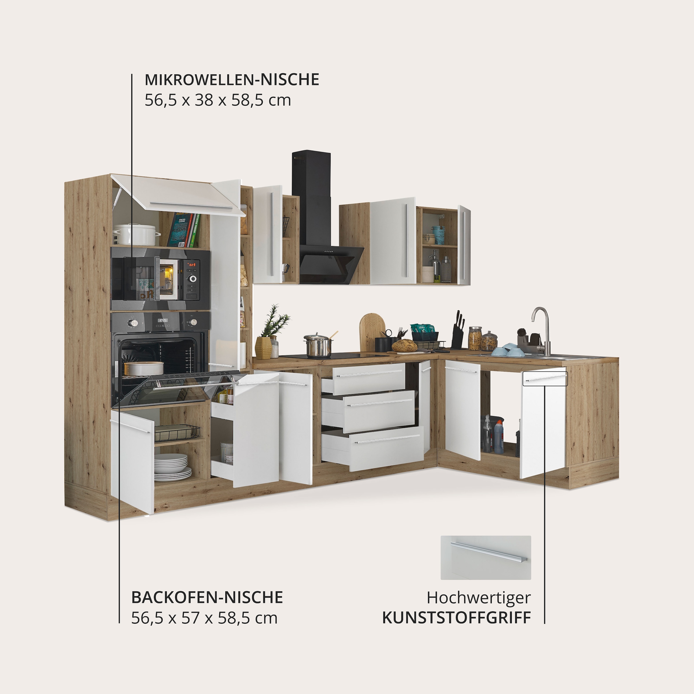 KOCHSTATION Winkelküche »Florida, Stellbreite 300x165 cm« wahlweise mit E-Geräten, mit Softclose für Türen und Schubkästen