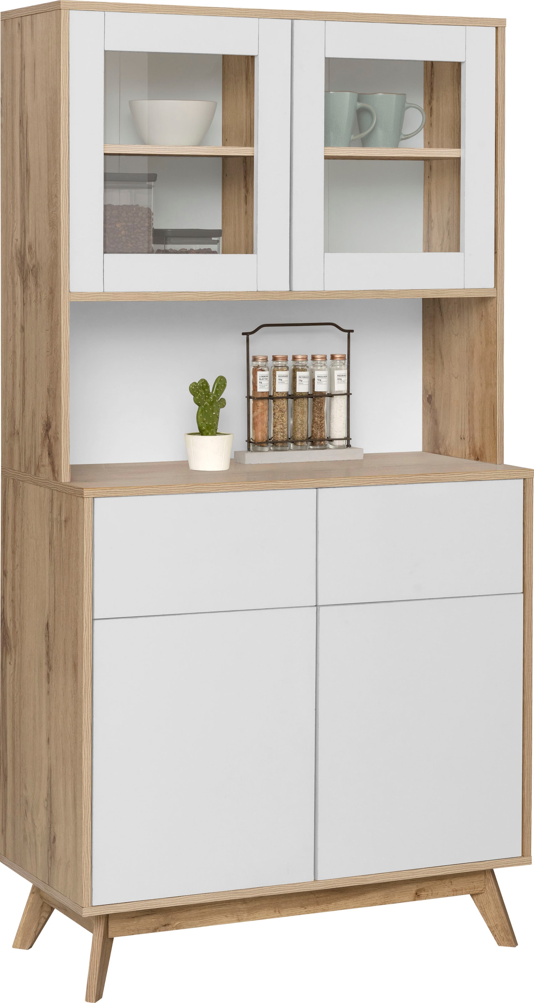 Home affaire Buffet »Skandi«, 2 Glastüren, 2 Holztüren und 2 Schubkasten, Breite 84cm, Höhe 165cm