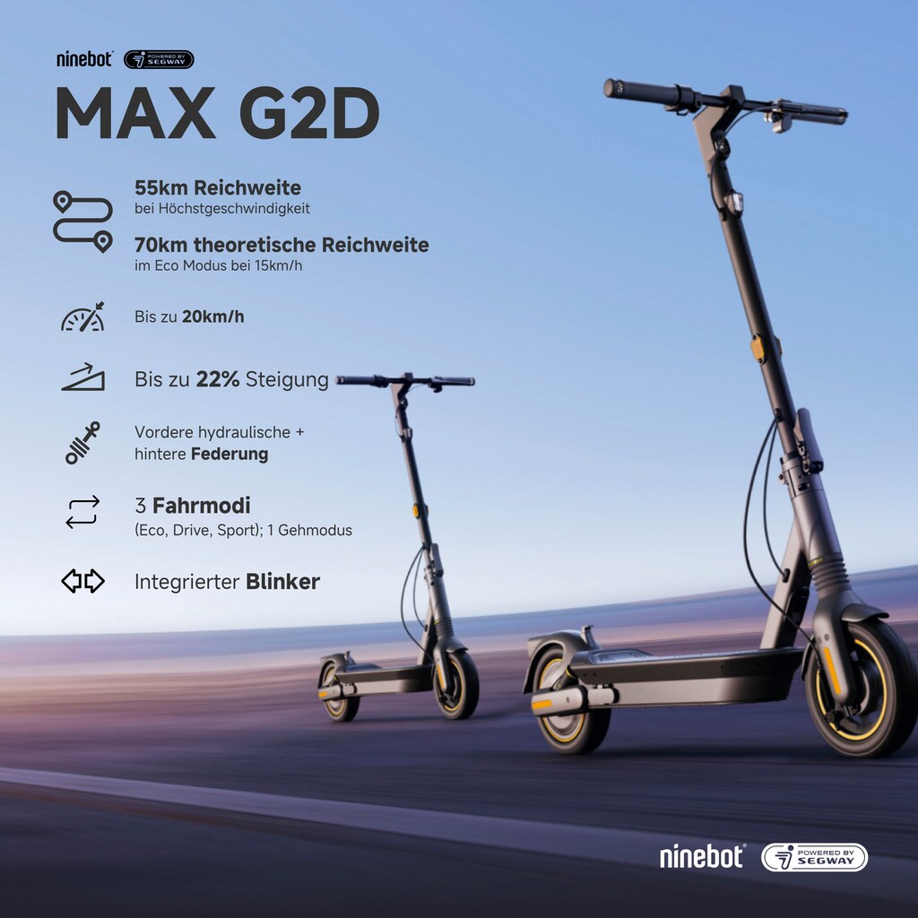 Trottinette électrique Ninebot KickScooter Max G2 D - Autonomie ~70 Km, Vitesse 25 Km/h - Modèle Benelux Officiel