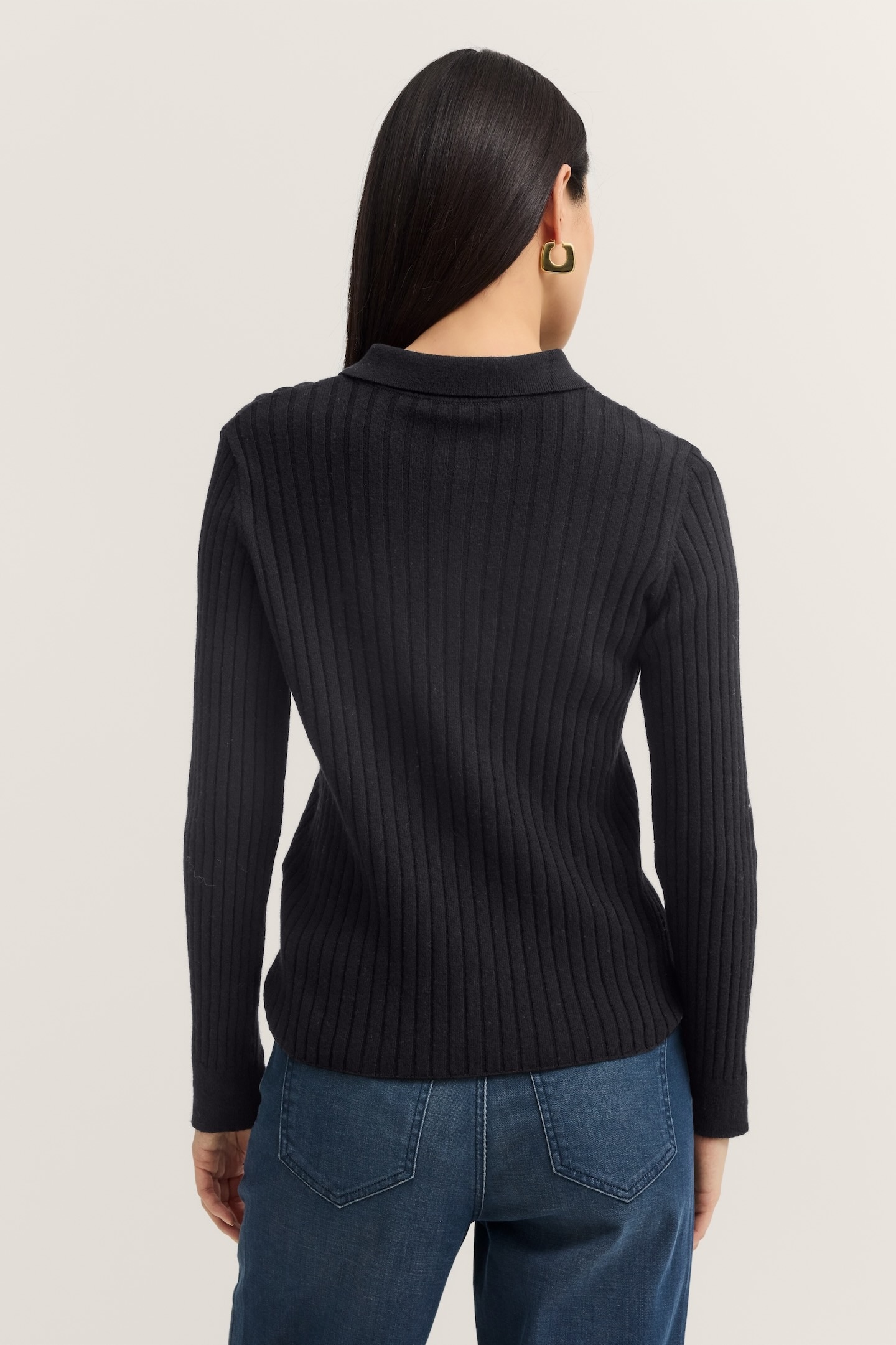 bugatti Polokragenpullover »Kaschmir-Mix« aus Rippstrick mit Knopfleiste