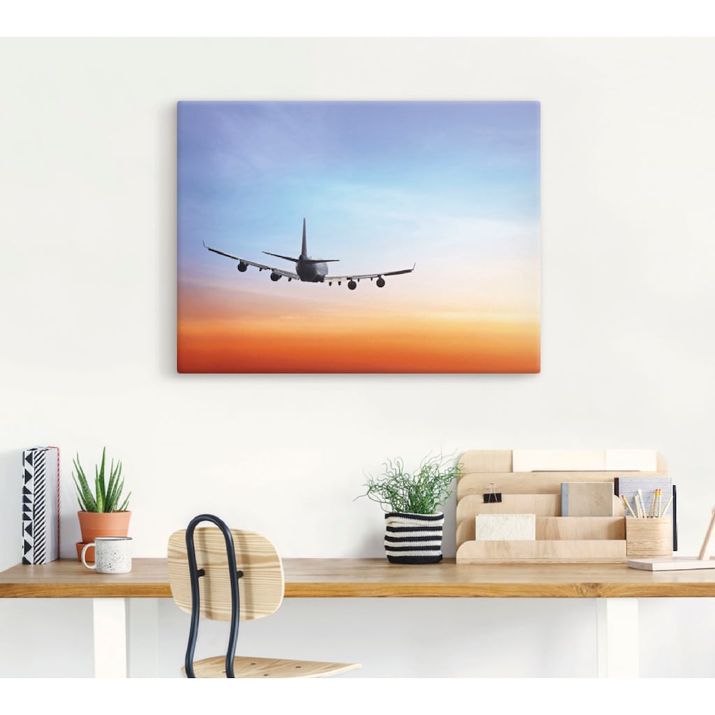 Artland Wandbild »Flugzeug vor orange/blauem Abendhimmel«, Flugzeuge & Helikopter, (1 St.)