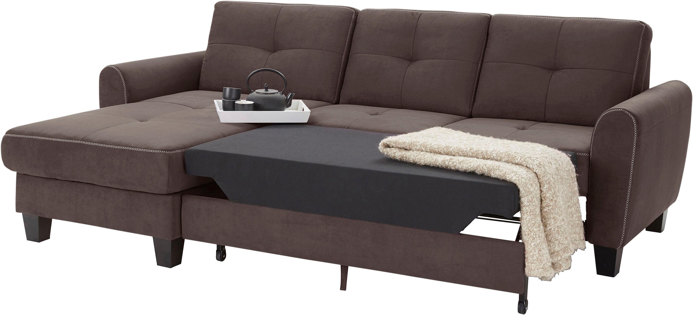 sit&more Ecksofa »Varese L-Form«, mit Federkern, wahlweise mit Bettfunktion und Stauraum