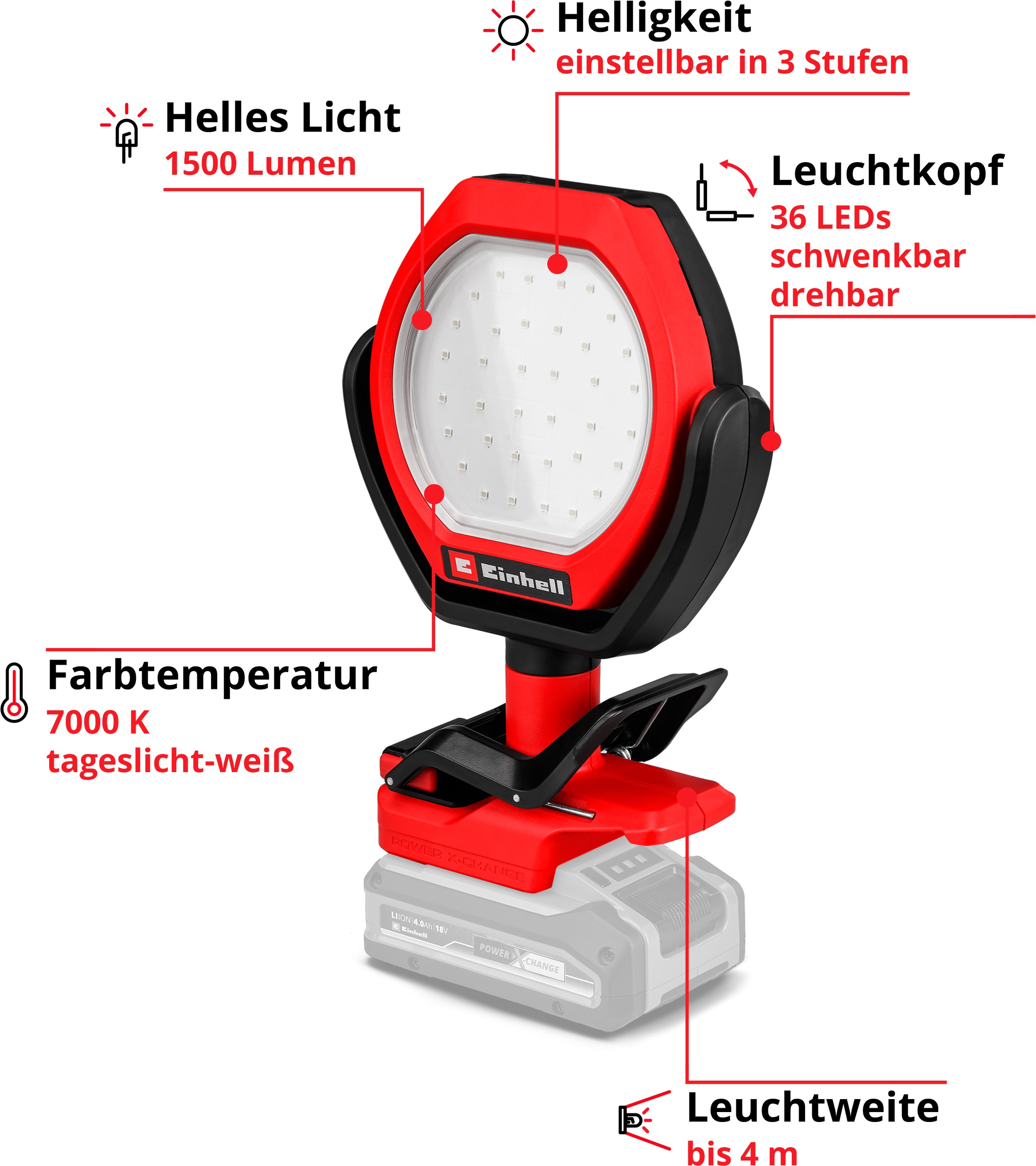 Einhell Arbeitslicht »Akku-Outdoor-Lampe »GC-OL 18/1500 Li-Solo««, ohne Akku, ohne Ladegerät