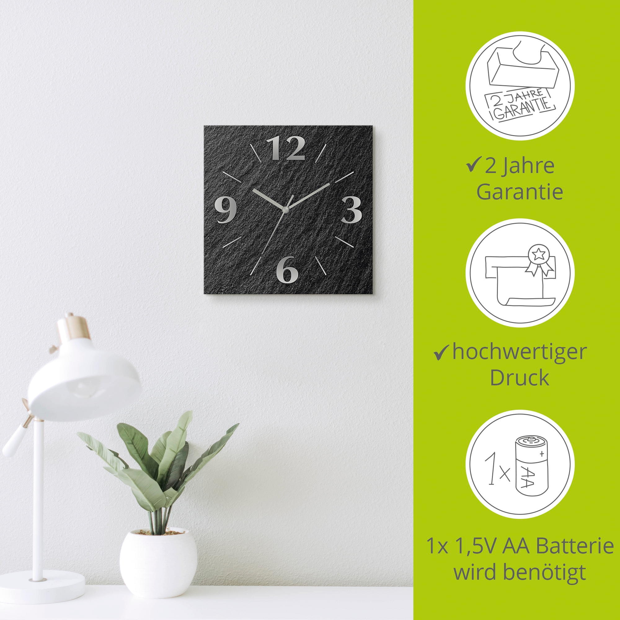 Artland Wanduhr »Schiefer« wahlweise mit  Quarz- oder Funkuhrwerk, lautlos ohne Tickgeräusche