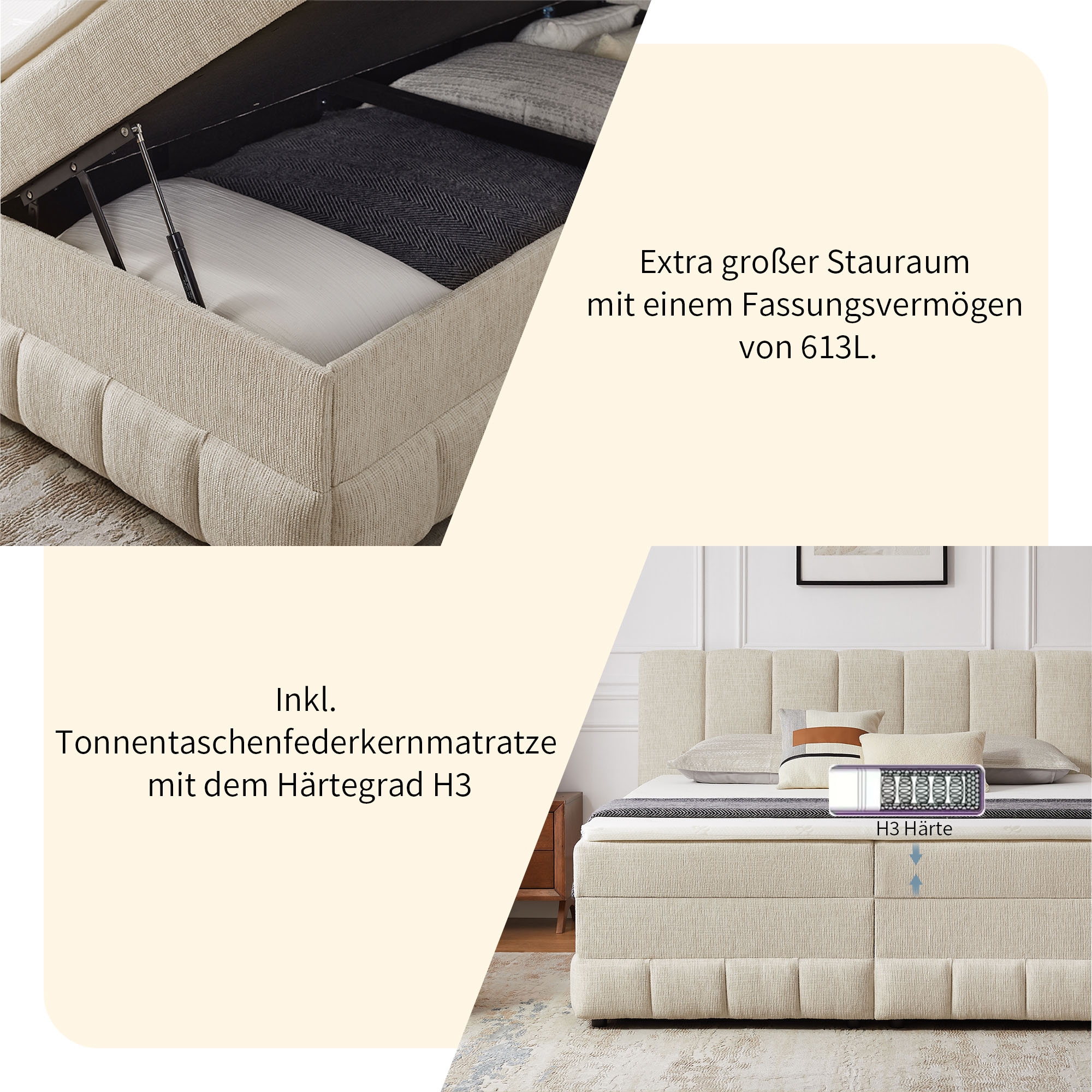 OTTO home Boxbett »Likely inkl. Bettkasten, Liegefläche 180x200 cm, in Boxspring-Optik«, inkl. Topper, erhältlich in verschiedenen Farben