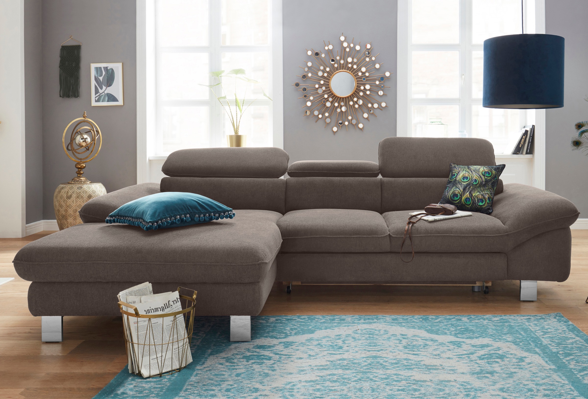 COTTA Polstergarnitur »Driver L-Form«, (Set, 2 tlg.), Set bestehend aus: Ecksofa mit Kopfteilverstellung & Hocker