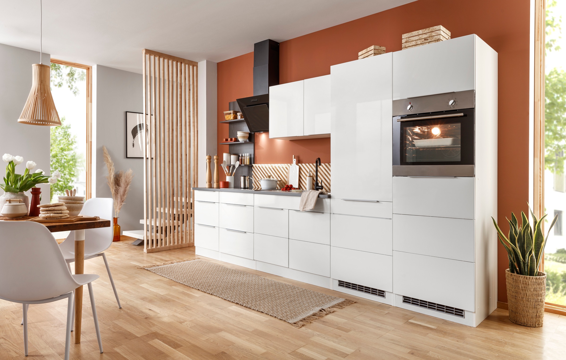 KOCHSTATION Küchenzeile »KS-Brindisi Breite 330 cm«, wahlweise mit E-Geräten und Induktion, mit MDF-Fronten und Regal