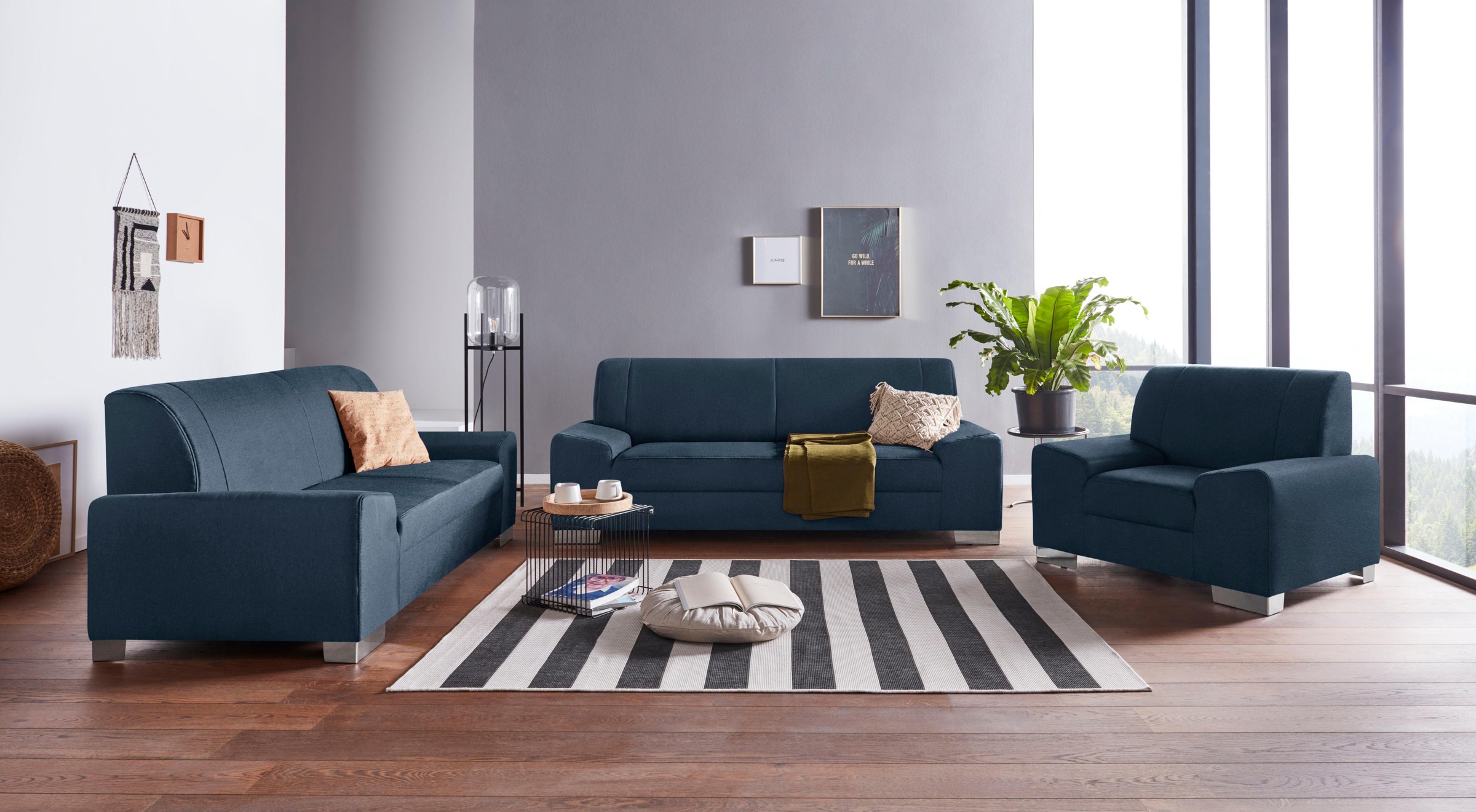 DOMO collection 2,5-Sitzer »Anzio kubisches Design, flache Armlehnen, Breite 214cm« Wahlweise mit Federkern