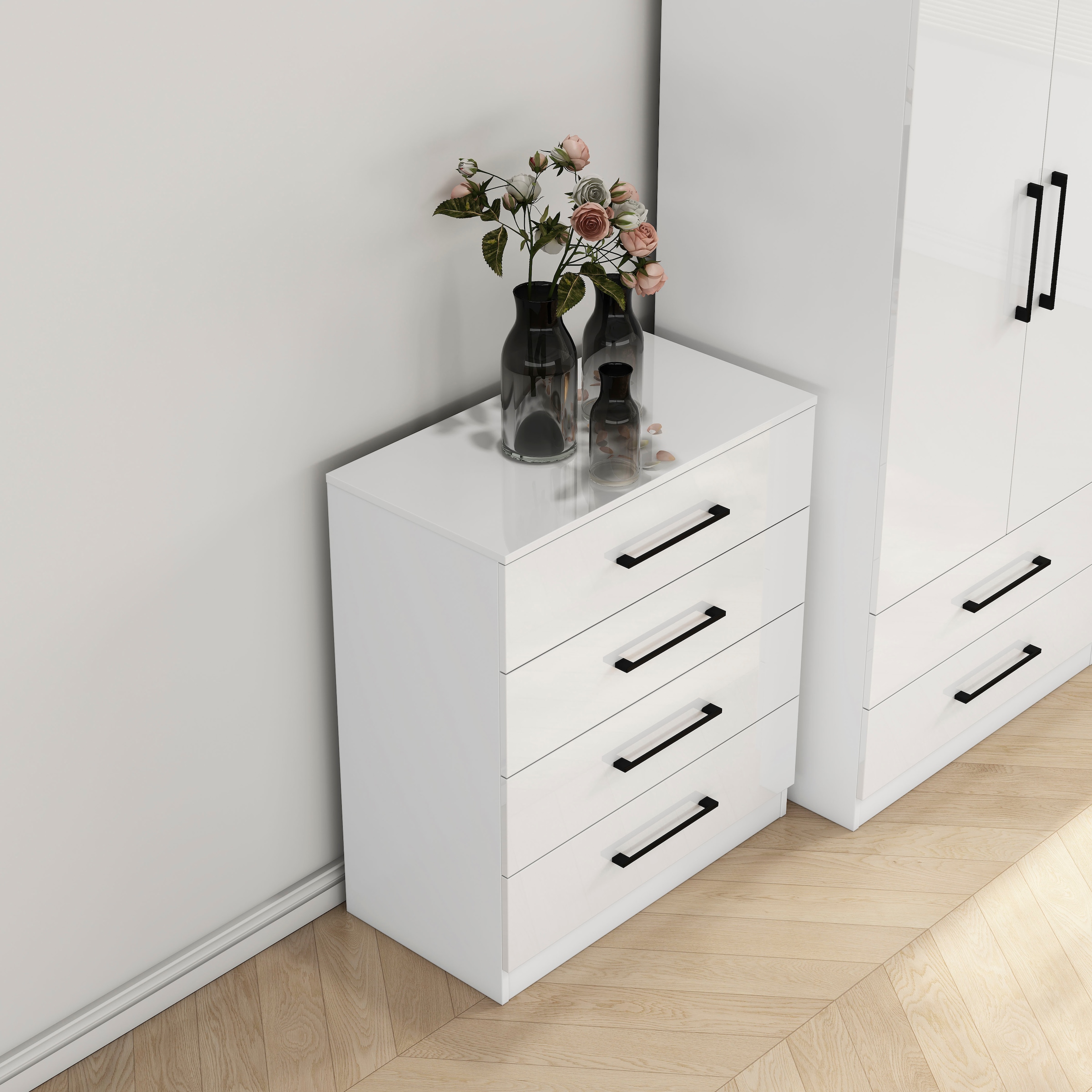 OTTO home Schubkastenkommode »Sylt Schlafzimmerkommode Kommode Wäscheschrank Bestseller« Viel Stauraum im Schlafzimmer mit hochglänzenden Fronten, 1 Stk. tlg. Beistellschrank mit 4 Schubladen