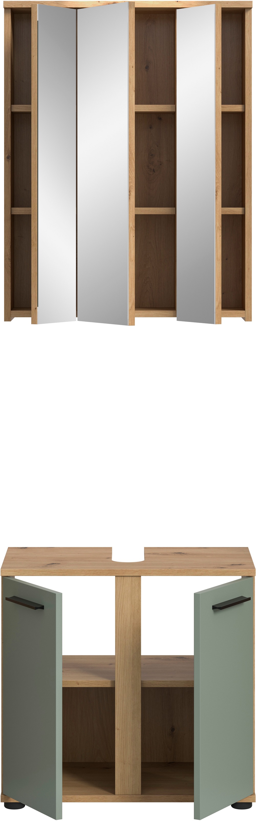 welltime Badmöbel-Set »LUCCA, 2- teilig, Waschbeckenunterschrank, Spiegelschrank« Set, bestehend aus: 1x Waschbeckenunterschrank & 1x Spiegelschrank, 2 Stk. tlg.