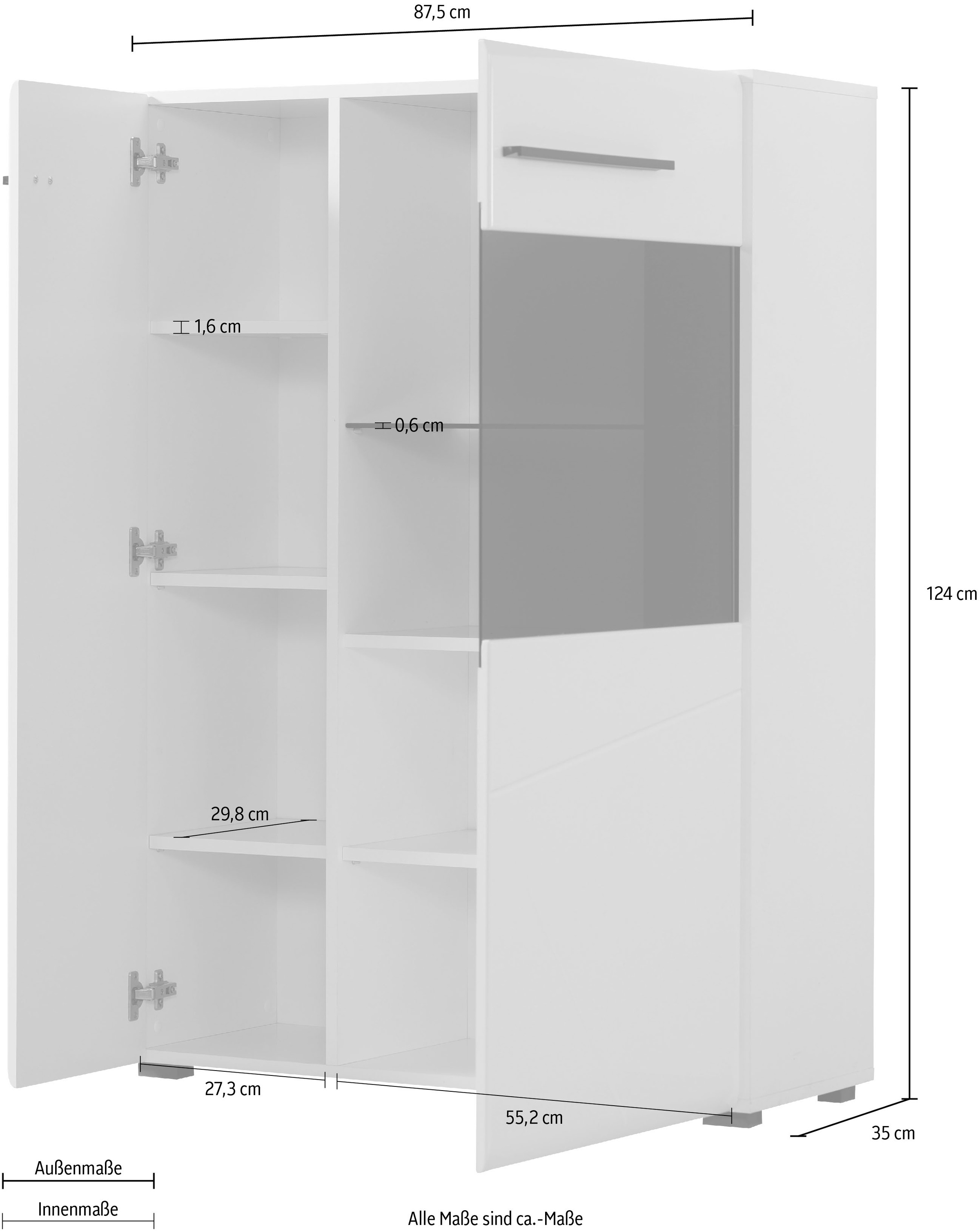 INOSIGN Highboard »Trentino«, Vitrine, Soft-Close-Funktion, Hochglanzfronten, Breite 87 cm