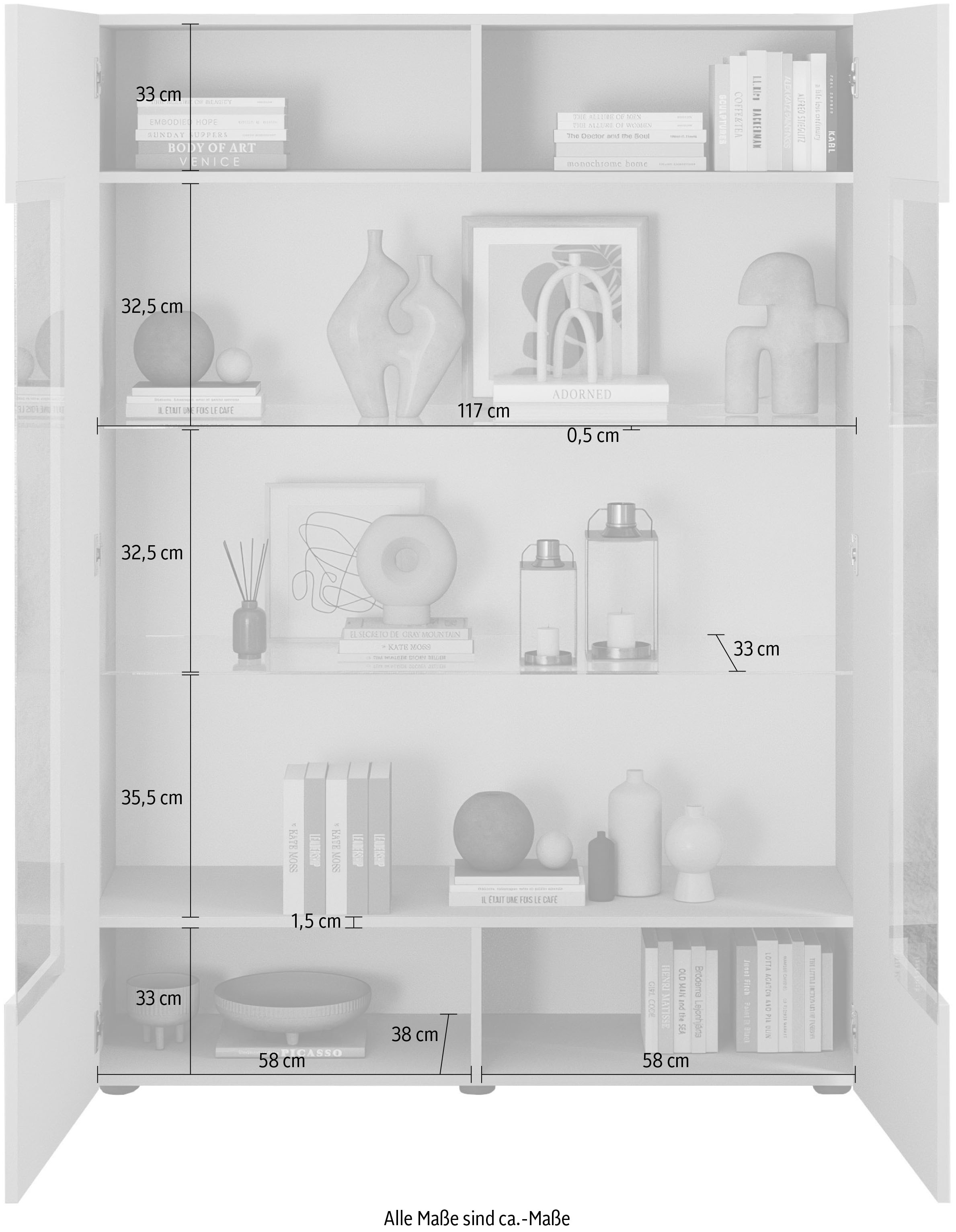 INOSIGN Vitrine »Country Höhe 166 cm, Hochschrank mit 2 Türen, Anrichte, Standvitrine«, geriffelte Front, modern u. elegant, viel Stauraum