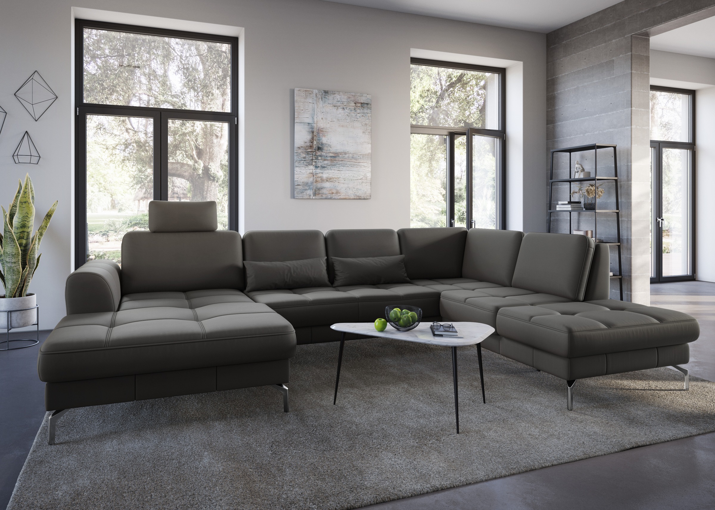 sit&more Wohnlandschaft »Bendigo U-Form«, inklusive Sitztiefenverstellung, Bodenfreiheit 15 cm, in 2 Fußfarben