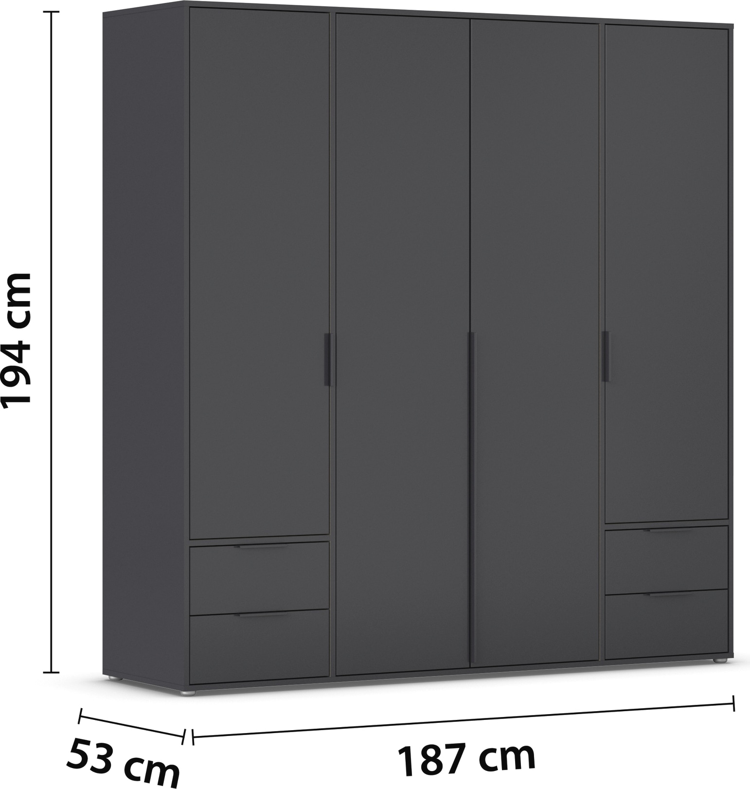 rauch Drehtürenschrank »Kleiderschrank Schrank Garderobe Wäscheschrank NAGATA viel Stauraum«, (in 3 verschiedenen Ausstattungen BASIC/CLASSIC/PREMIUM), mit Schubladen sowie Stangengriffen TOPSELLER MADE IN GERMANY