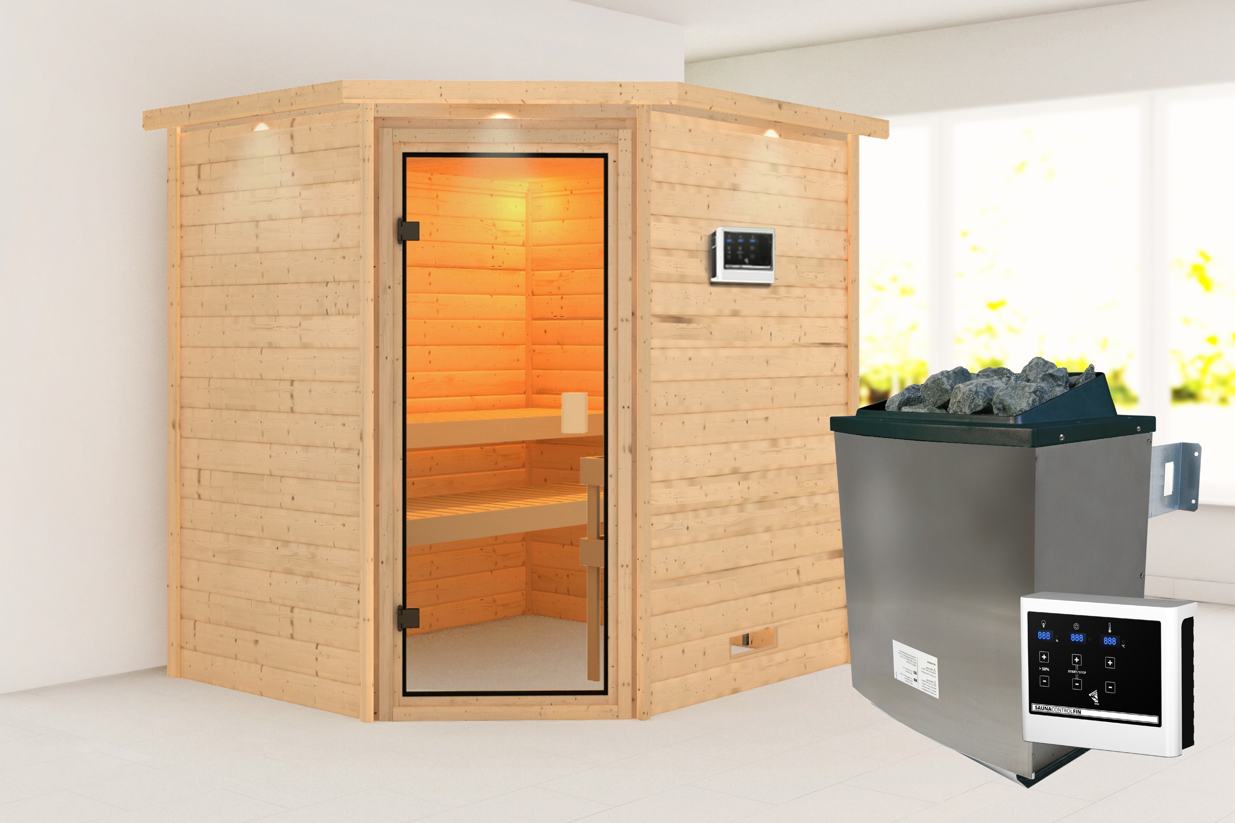 Karibu Sauna »"Trixi" mit bronzierter Tür und Kranz, naturbelassen«, aus ho günstig online kaufen