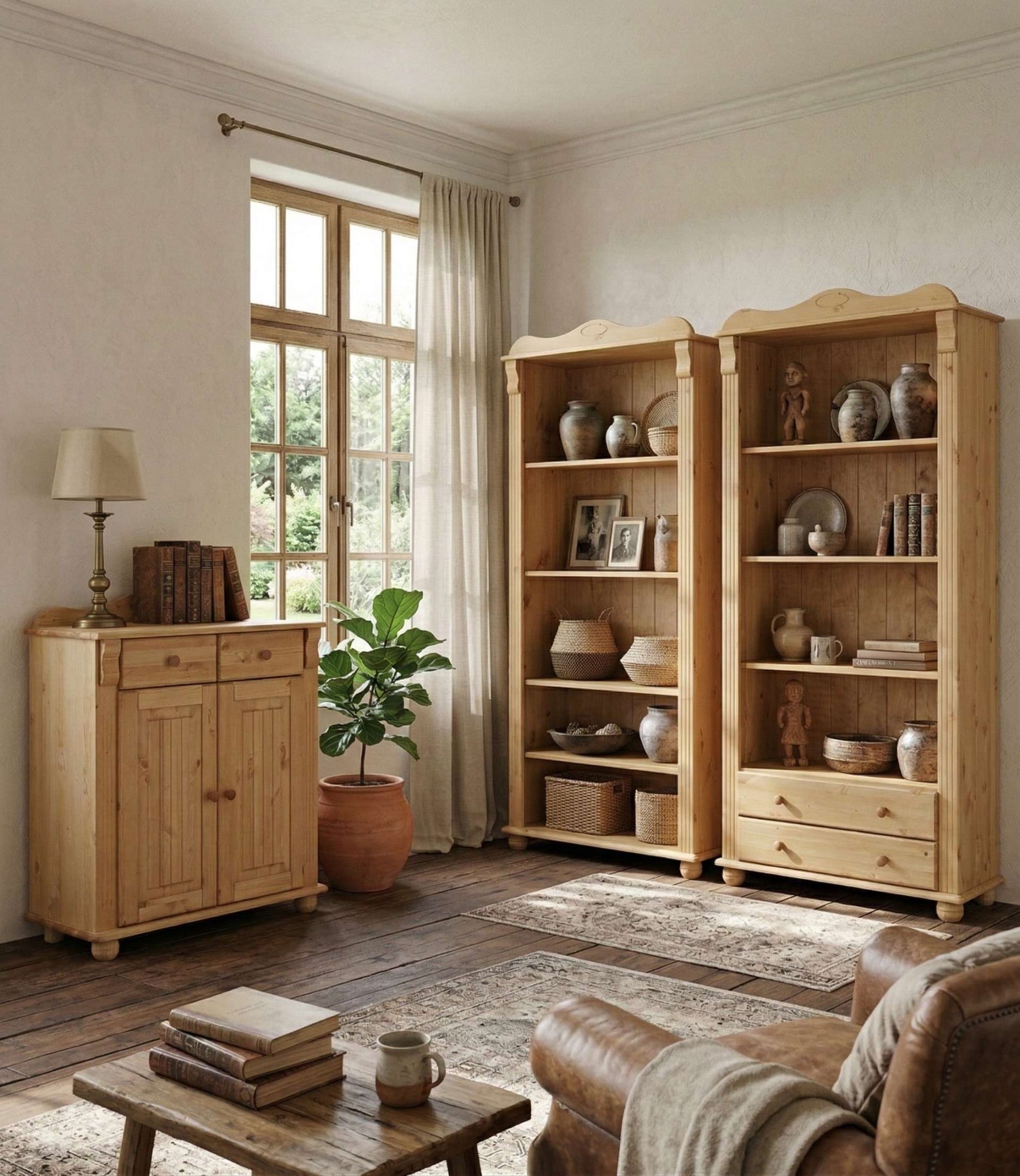 OTTO home Bücherregal »Adele, Standregal, Regal« B/T/H:,  aus massiver Kiefer, Breite 92 cm, mit 2 Schubladen, FSC®