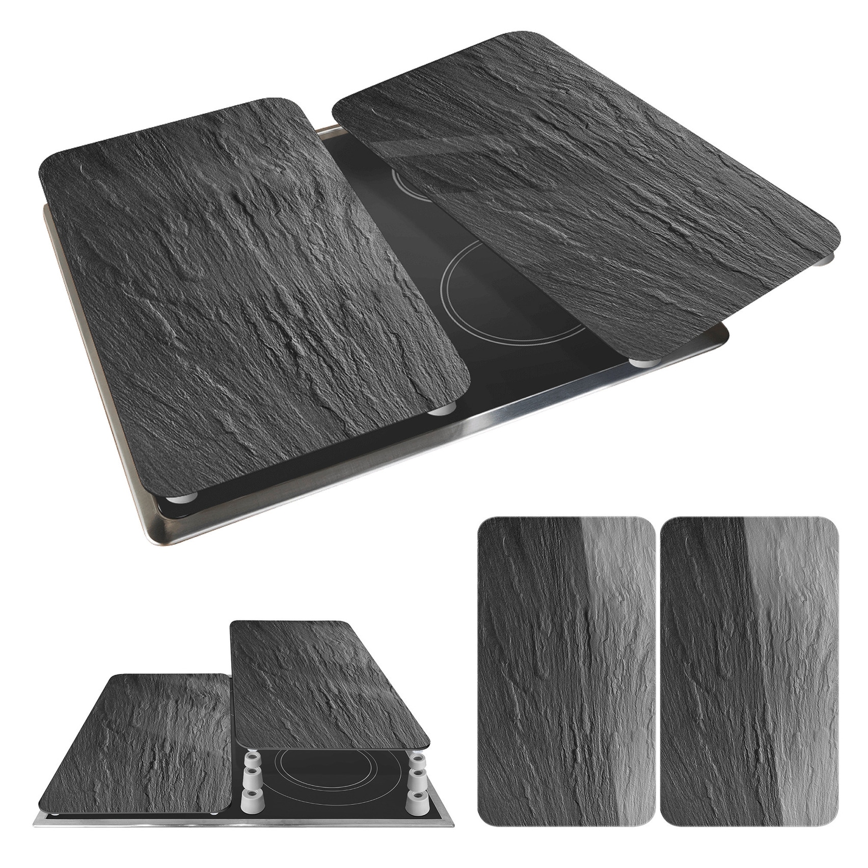 WENKO Herdblende-/Abdeckplatte »Universal Modell Schiefer« Herdabdeckung für alle Herdarten, kratzfest, mit rutschfesten Füßen