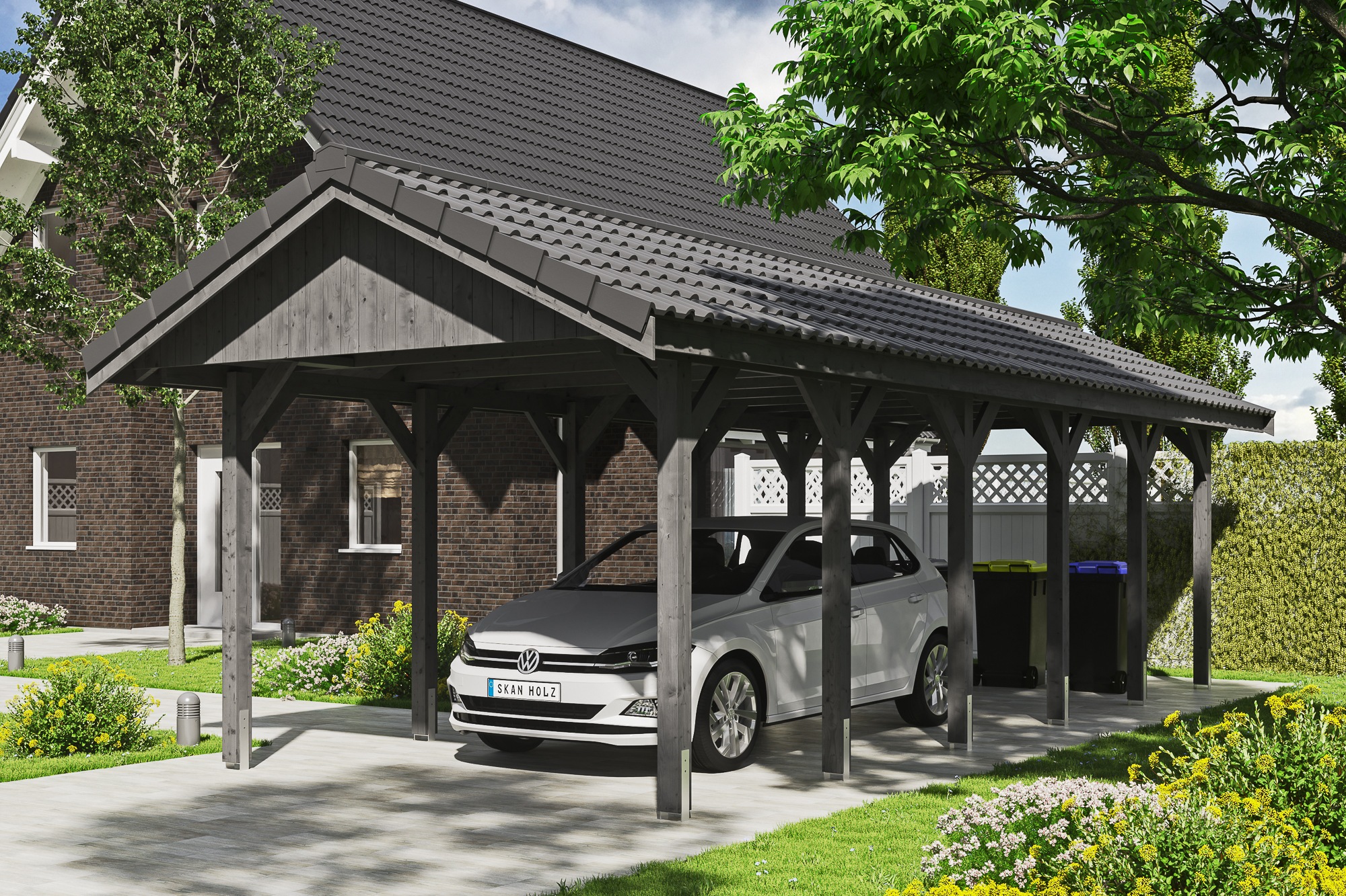Skanholz Einzelcarport »Wallgau«, 291 cm, Schiefergrau, mit Dachlattung