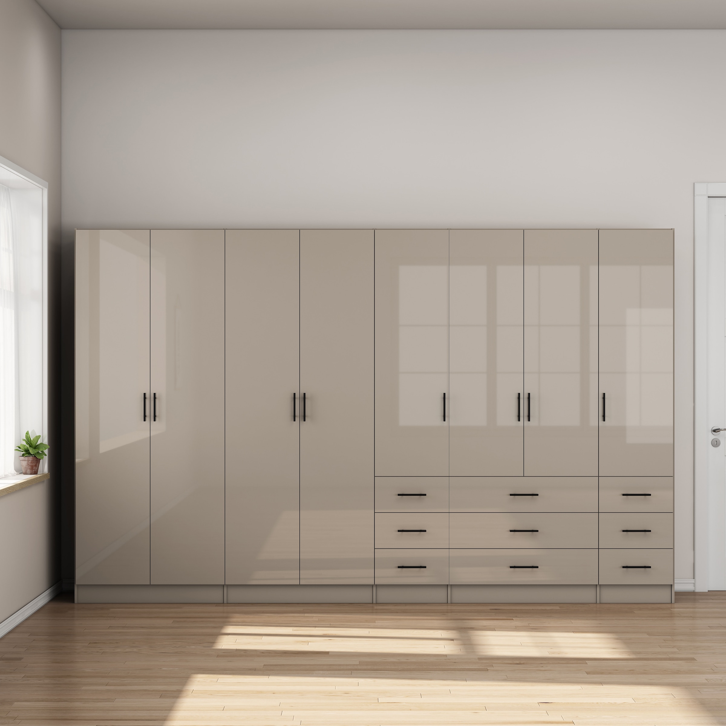 OTTO home Kleiderschrank »Trento Schlafzimmerschrank Garderobe hochglanz« Schrank mit 8 Türen und 9 Schubladen, hochglänzende Fronten