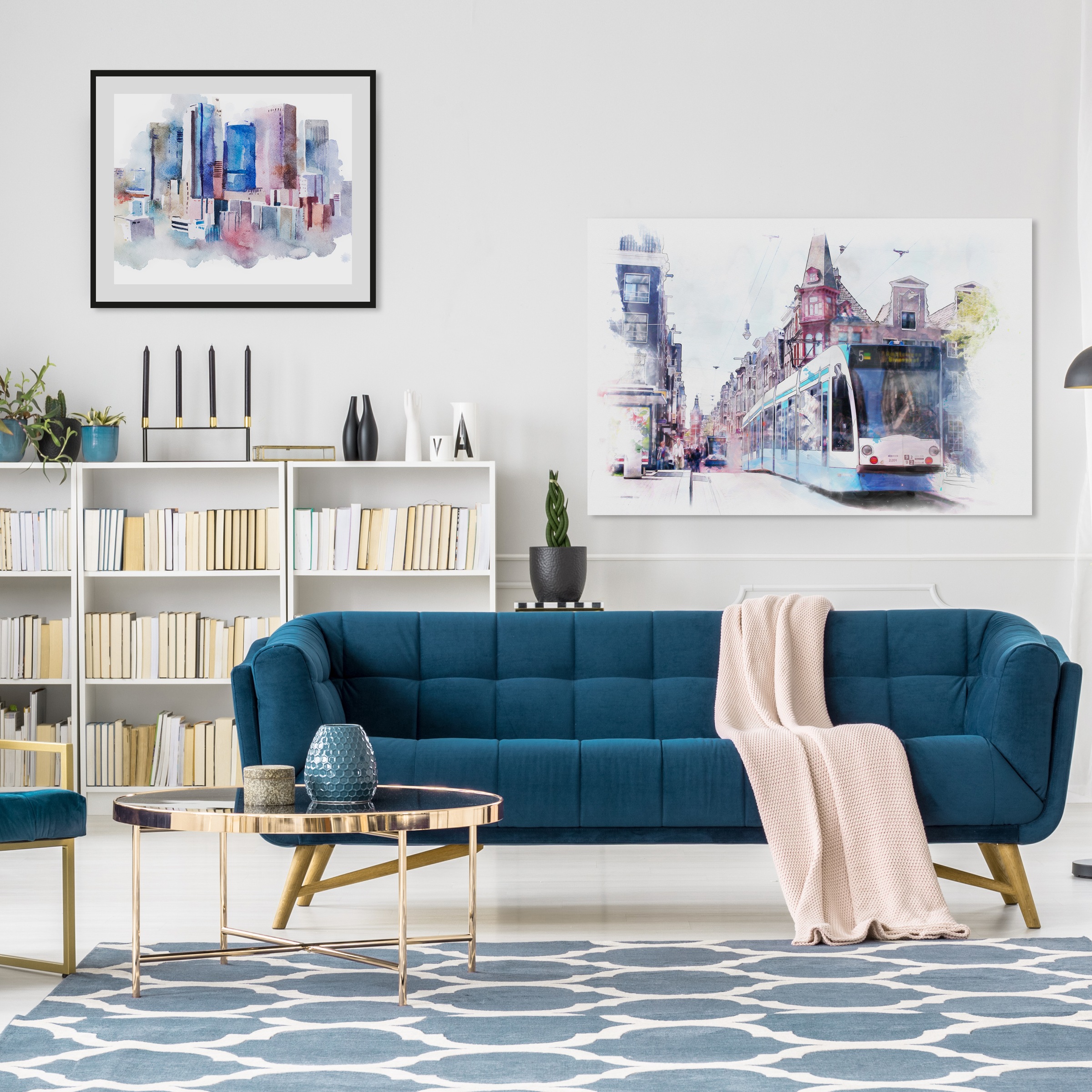 queence Bild »Stadt in Aquarellfarben«, Städte-Stadt-Gebäude-Kunst-Himmel, günstig online kaufen