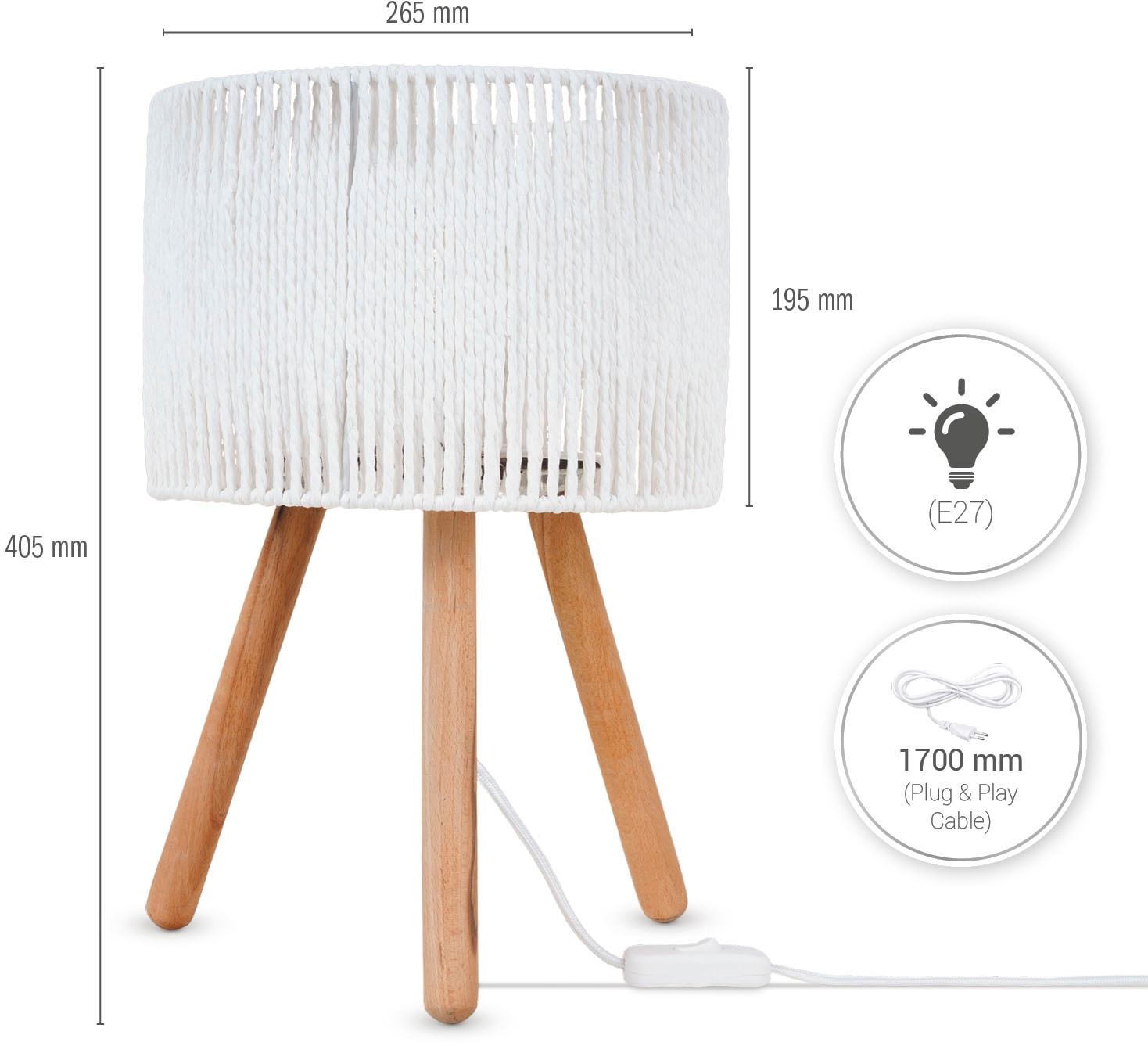 Paco Home Tischleuchte »PITA«, Leuchtmittel E27 | ohne Leuchtmittel, Nacht Schreib Lampenschirm Boho Holz Stativ E27