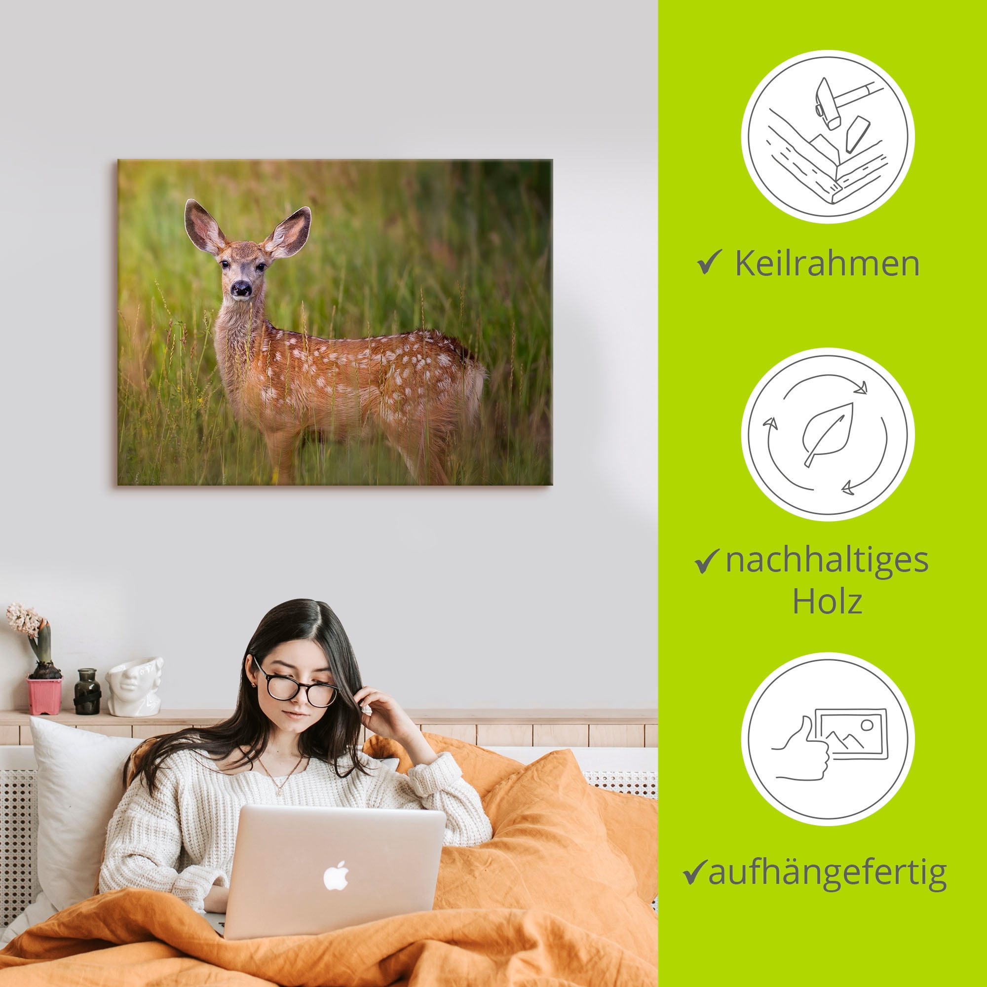 Artland Leinwandbild »Hirsch Beobachtung IV«, Wildtiere, (1 St.), auf Keilrahmen gespannt