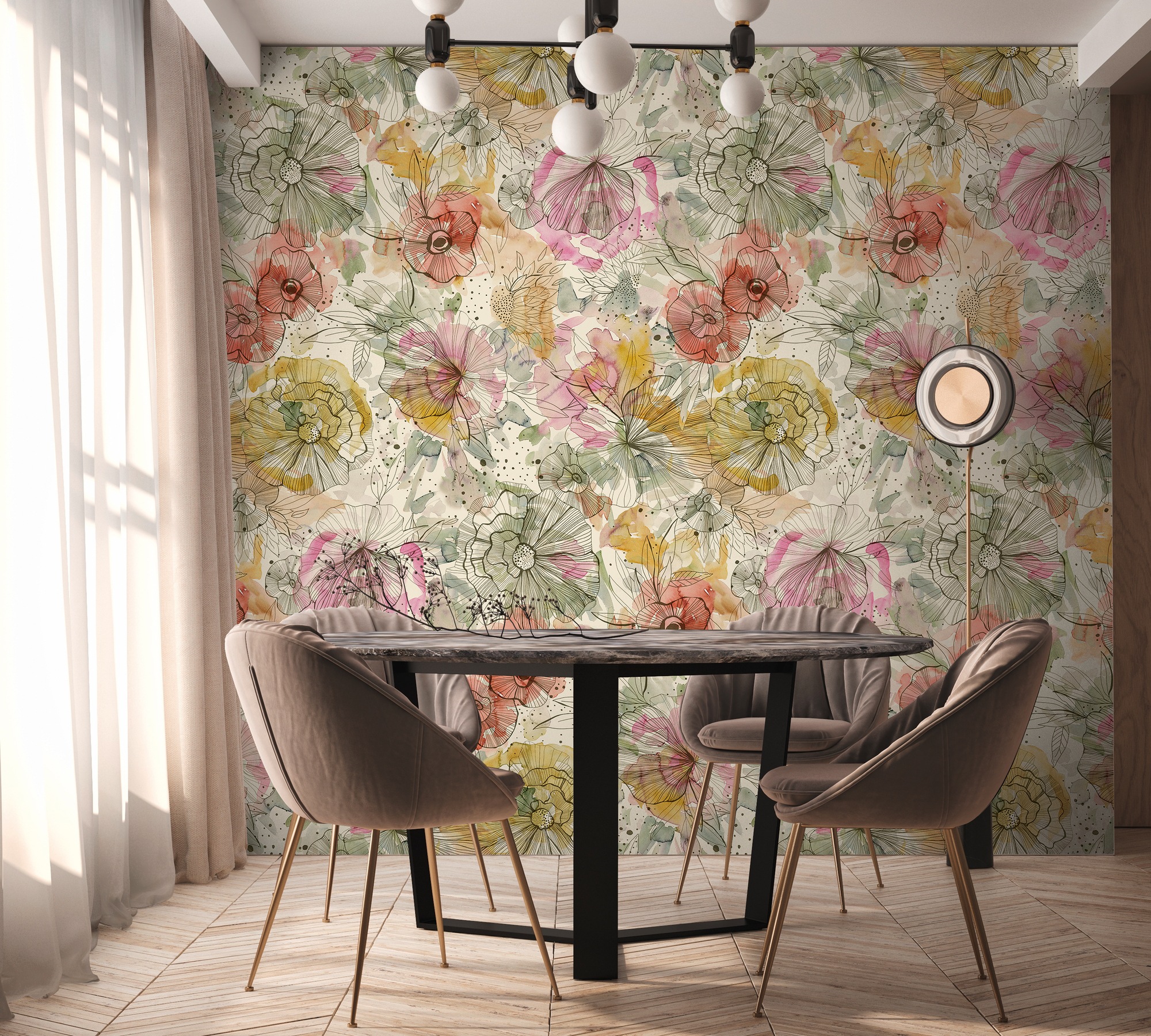 A.S. Création Fototapete »Aquarell Dreams Blumen-Tapete Mustertapete Aquarellfarben Blumen«, matt, Vliestapete Landhaus für Schlafzimmer Küche Wohnzimmer Blumen Design