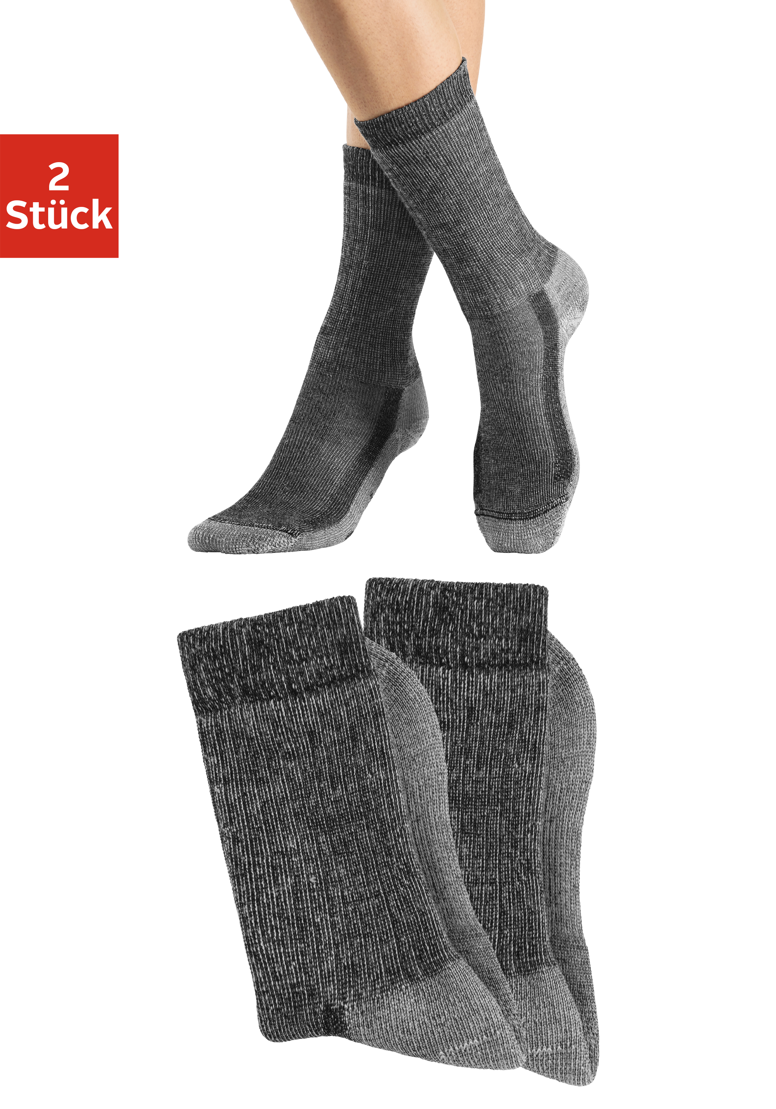 Wandersocken, (2 Paar), Wollsocken aus flauschigem Material mit 65% Wolle