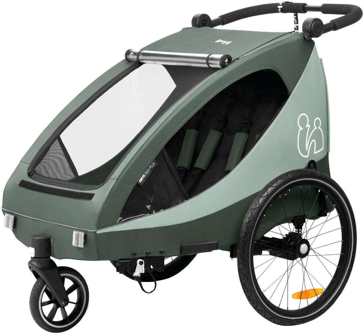 Hauck Fahrradkinderanhänger »2in1 Bike Trailer und Buggy Dryk Duo Plus, dark green«, für 2 Kinder; inklusive Deichsel