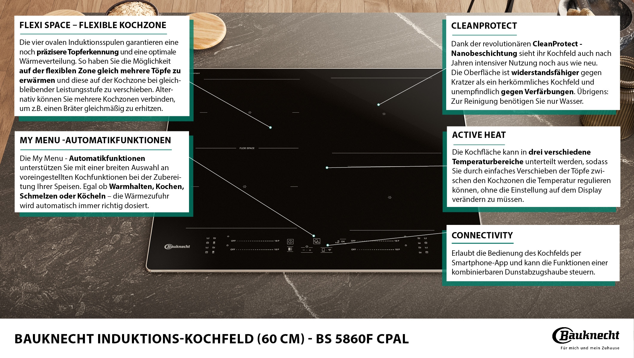 BAUKNECHT Flex-Induktions-Kochfeld »BS 5860F CPAL«, CleanProtect – mühelose Reinigung nur mit Wasser