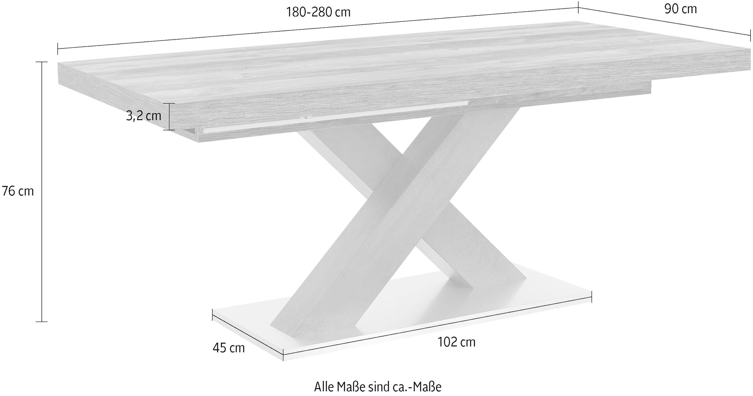 Mäusbacher Esstisch »Komfort C«, mit X-Gestell in graphit und mit Auszugsfunktion, Breite 180-280 cm