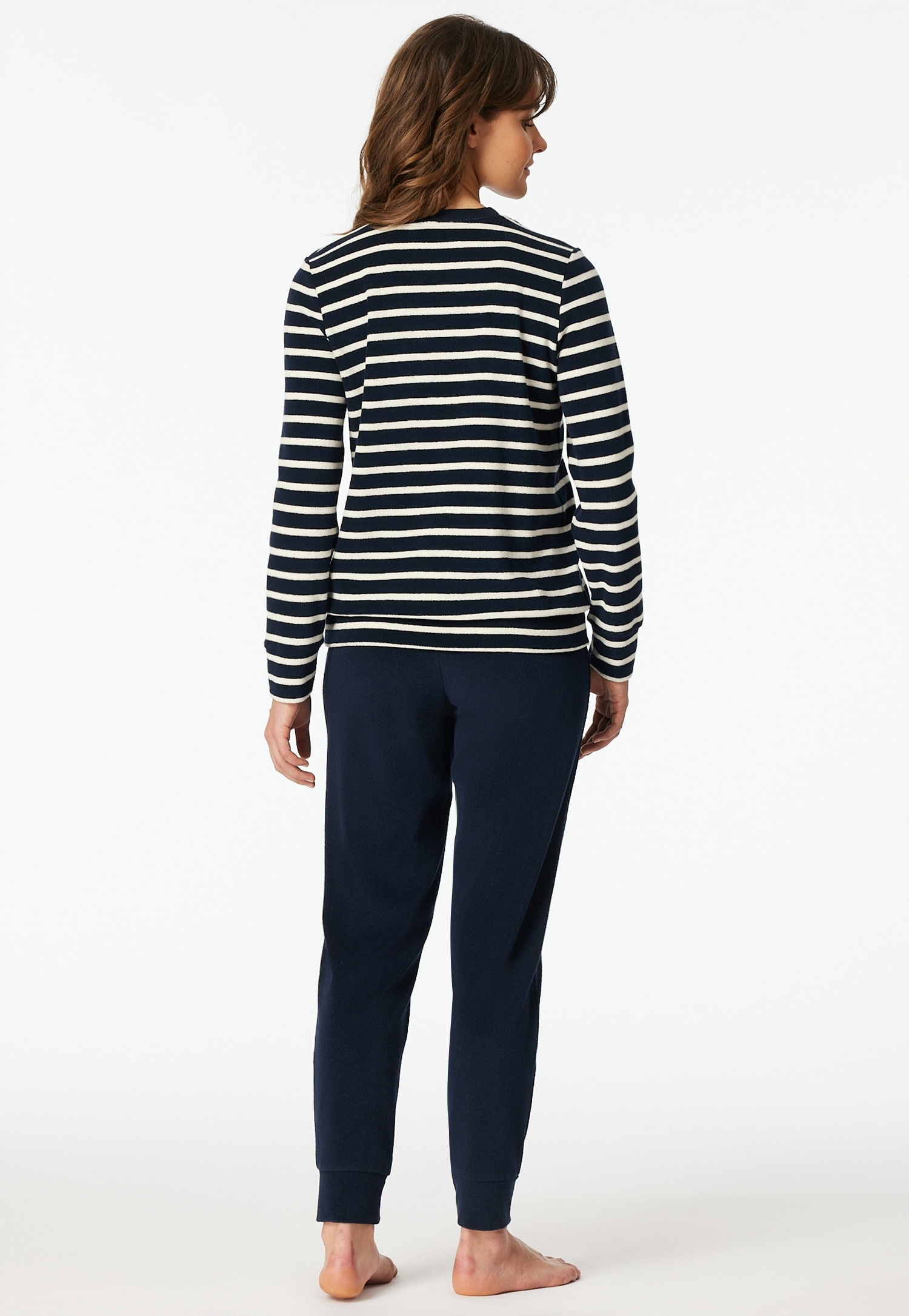 Schiesser Schlafanzug »Casual Essentials« 2 tlg. wärmende Frottee-Qualität, Rundhalsausschnitt, langärmelig