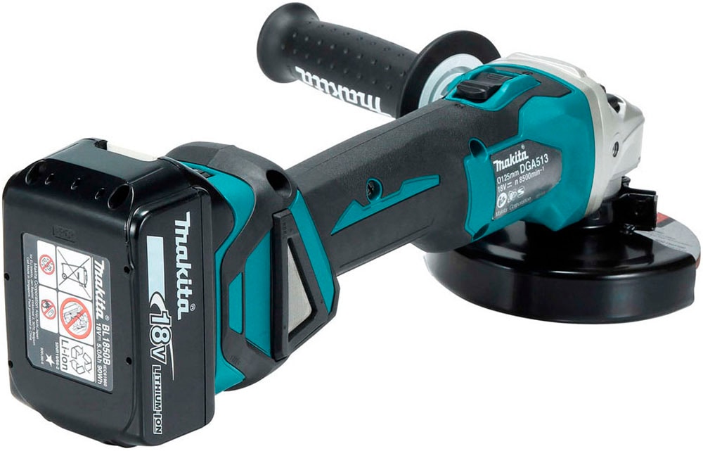 Makita Akku-Winkelschleifer »DGA513RTJ«, (Set), inkl. Akku, Ladegerät, Aufbewahrungskoffer und weiterem Zubehör