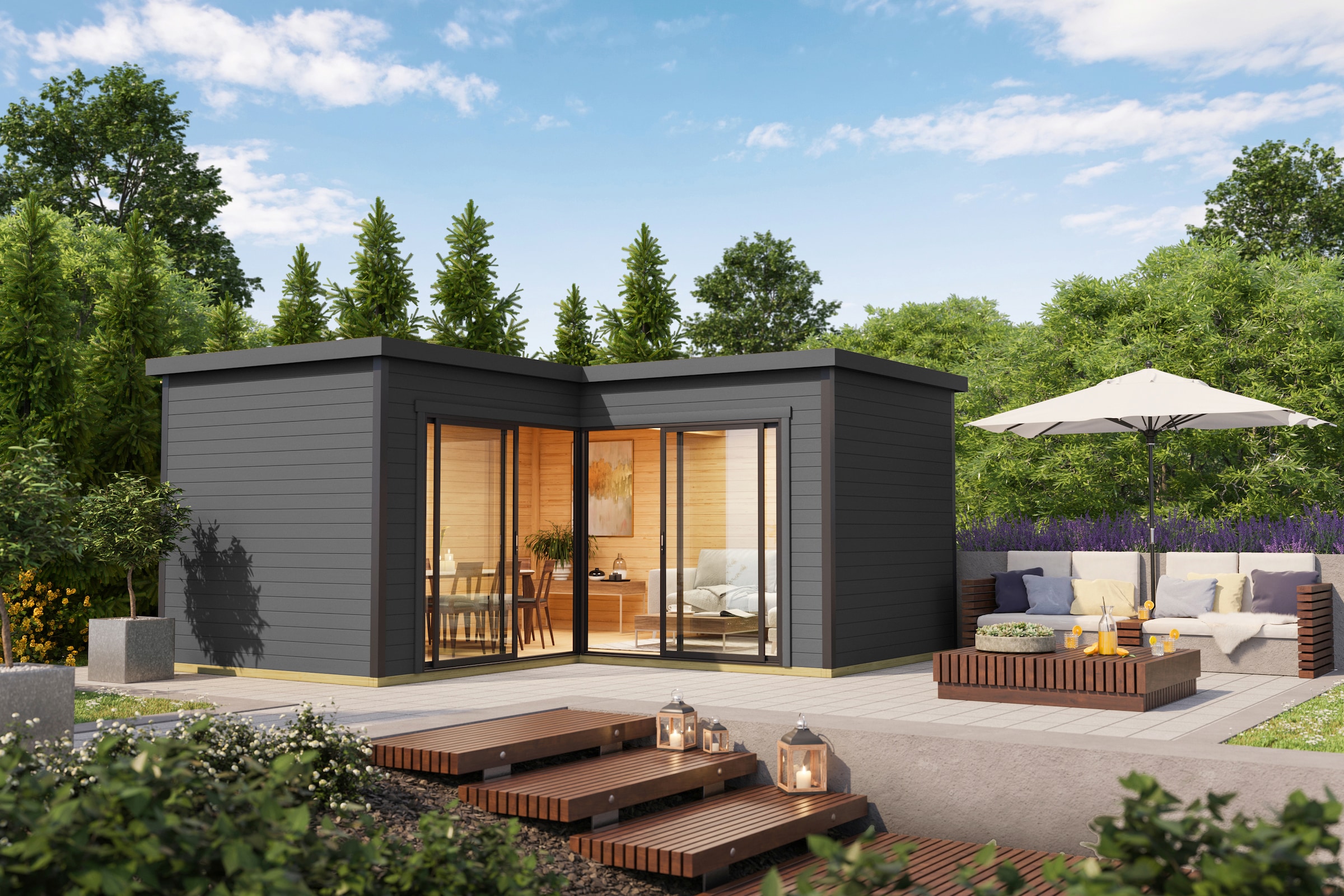 LASITA MAJA Gartenhaus »DOMEO 6 CARBONGRAU/ANTHRAZIT«, (Set), Fundamentmass 5000 x 5000, Carbongrau