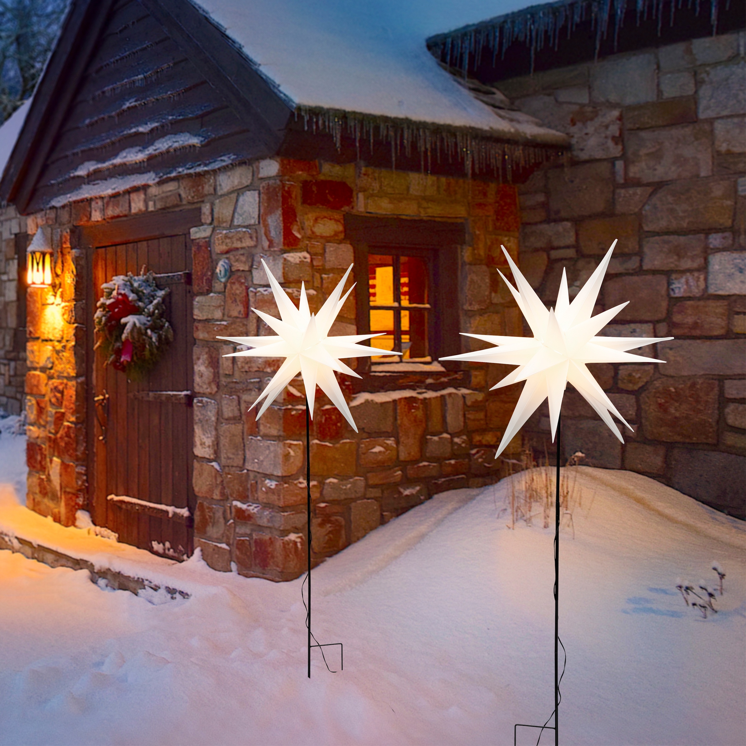 my home LED-Hängeleuchte »Visia« LED-Modul 1 Stk. Warmweiß 3D LED Stern mit Erdspieß, weiß, einfache Installation mit Erdspieß