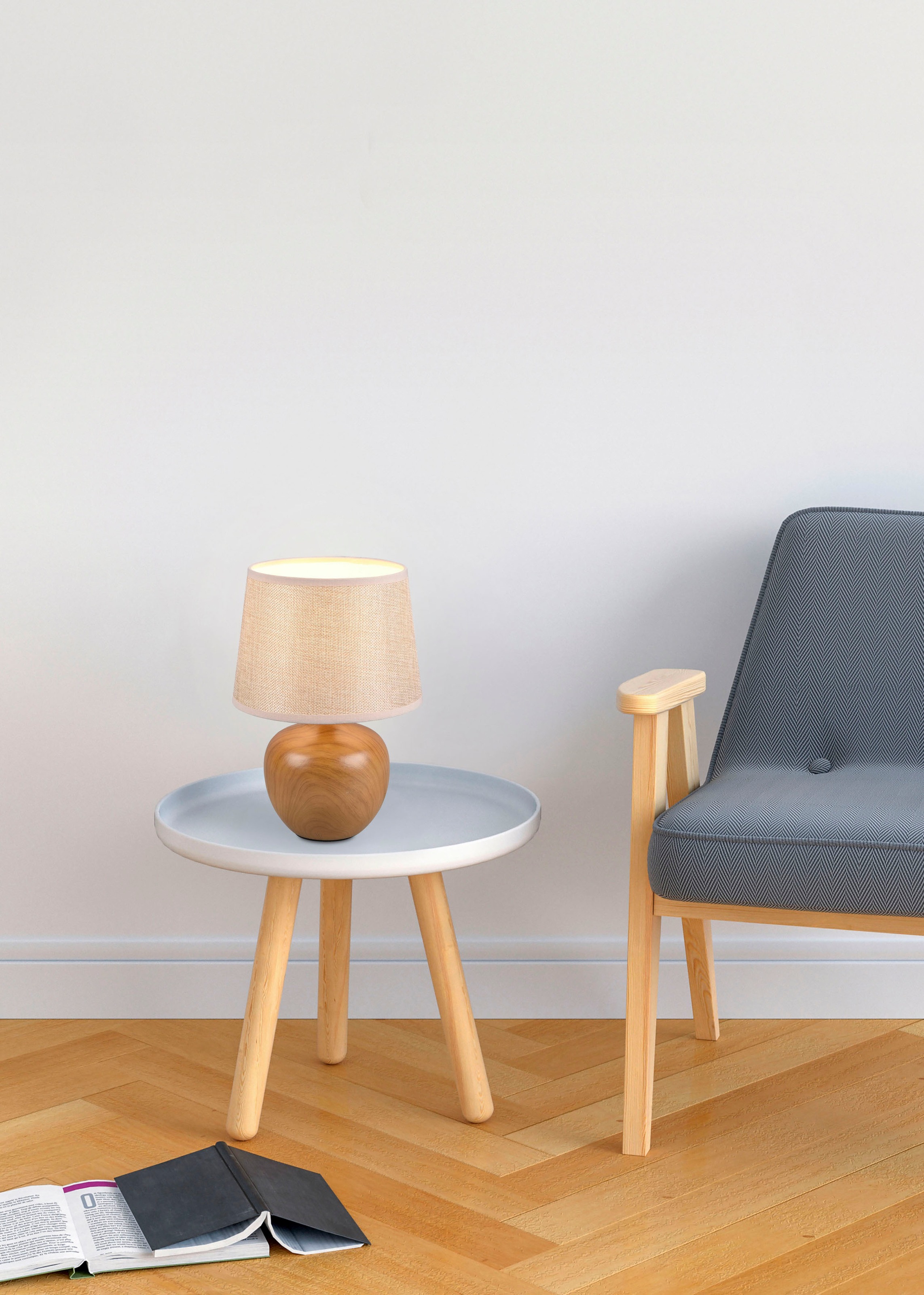 TRIO Leuchten Schreibtischlampe »Luxor«, Keramik Tischleuchte in Holzoptik, günstig online kaufen
