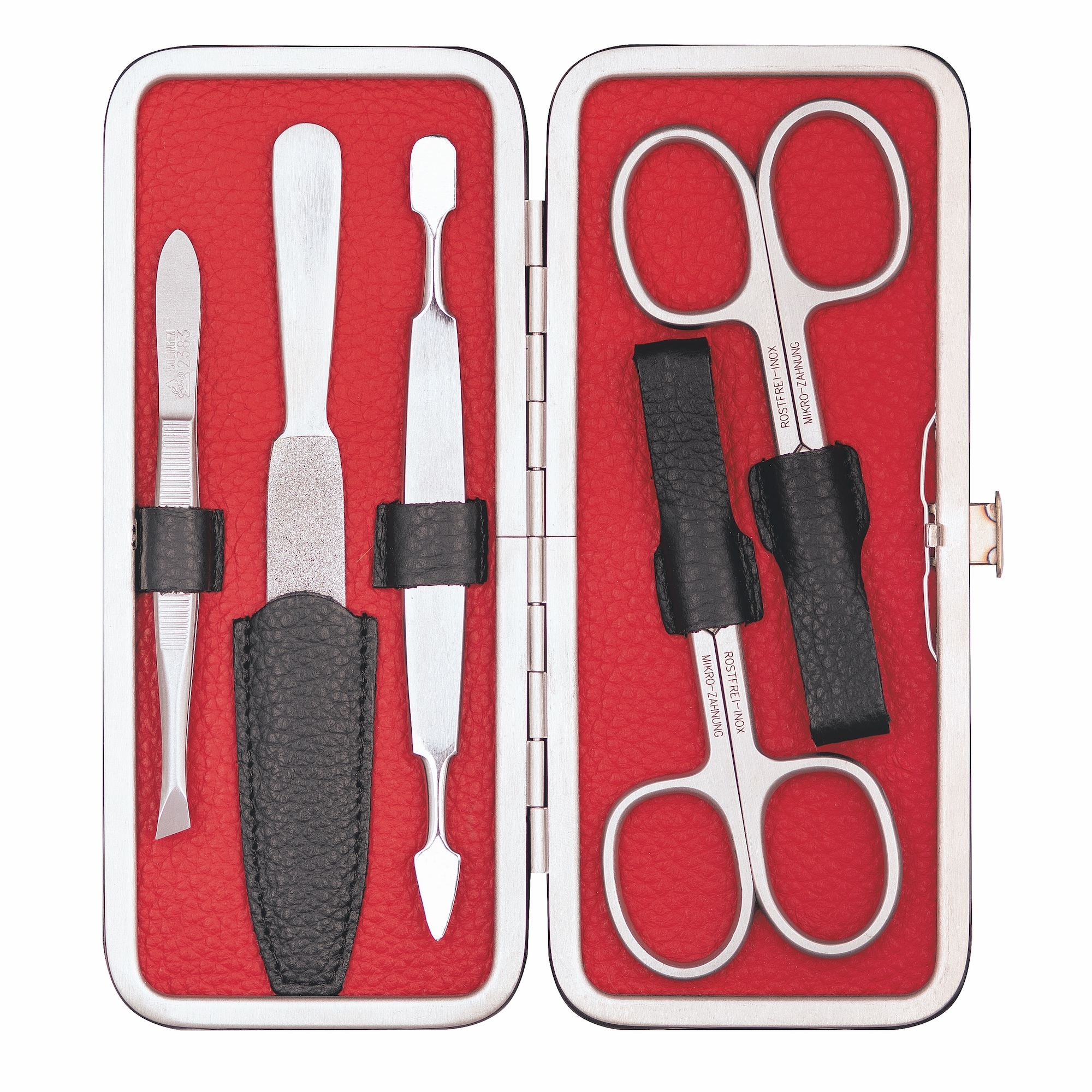 ERBE Maniküre-Etui »Colorado« Echtleder, Kontrastnähte, Druckknopfverschluss, rostfreie Instrumente