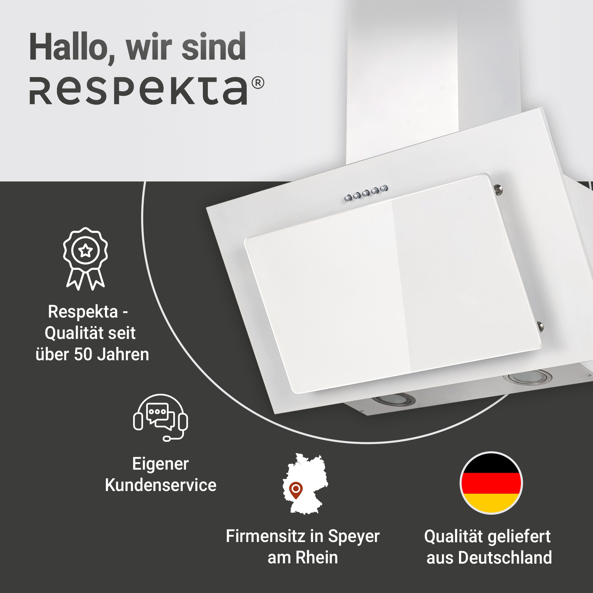 RESPEKTA Kopffreihaube »CH 33060«, 60 cm, 3 Leistungsstufen, LED-Beleuchtung, Ab- und Umluftfähig