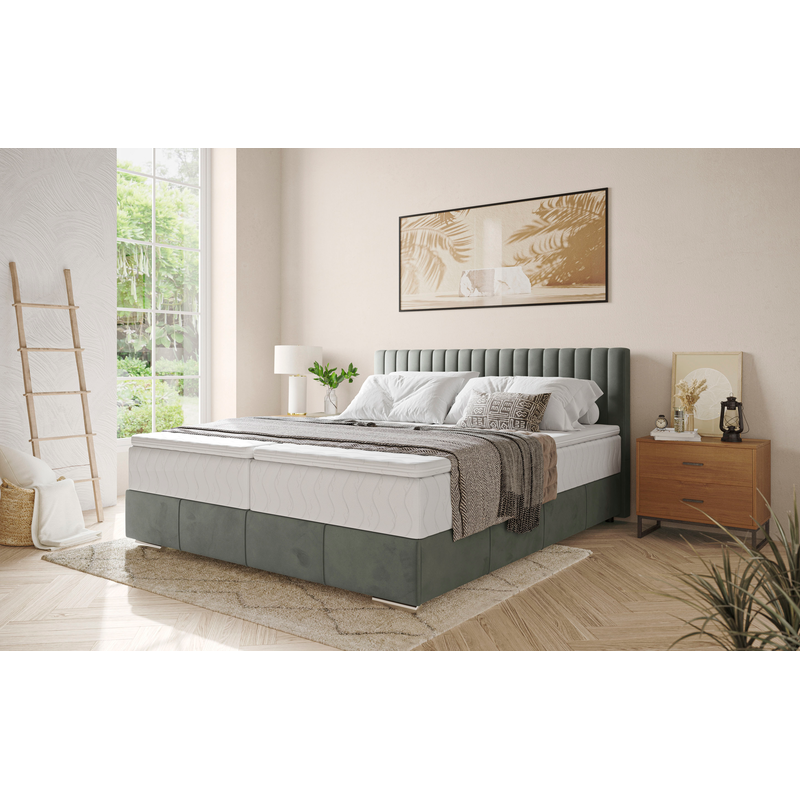 INOSIGN Boxbett »Thor mit Bettkasten, inkl. Matratze, Topseller« Topper und Zierkissen, in verschiedenen Härtegraden verfügbar Velvet 91 stone