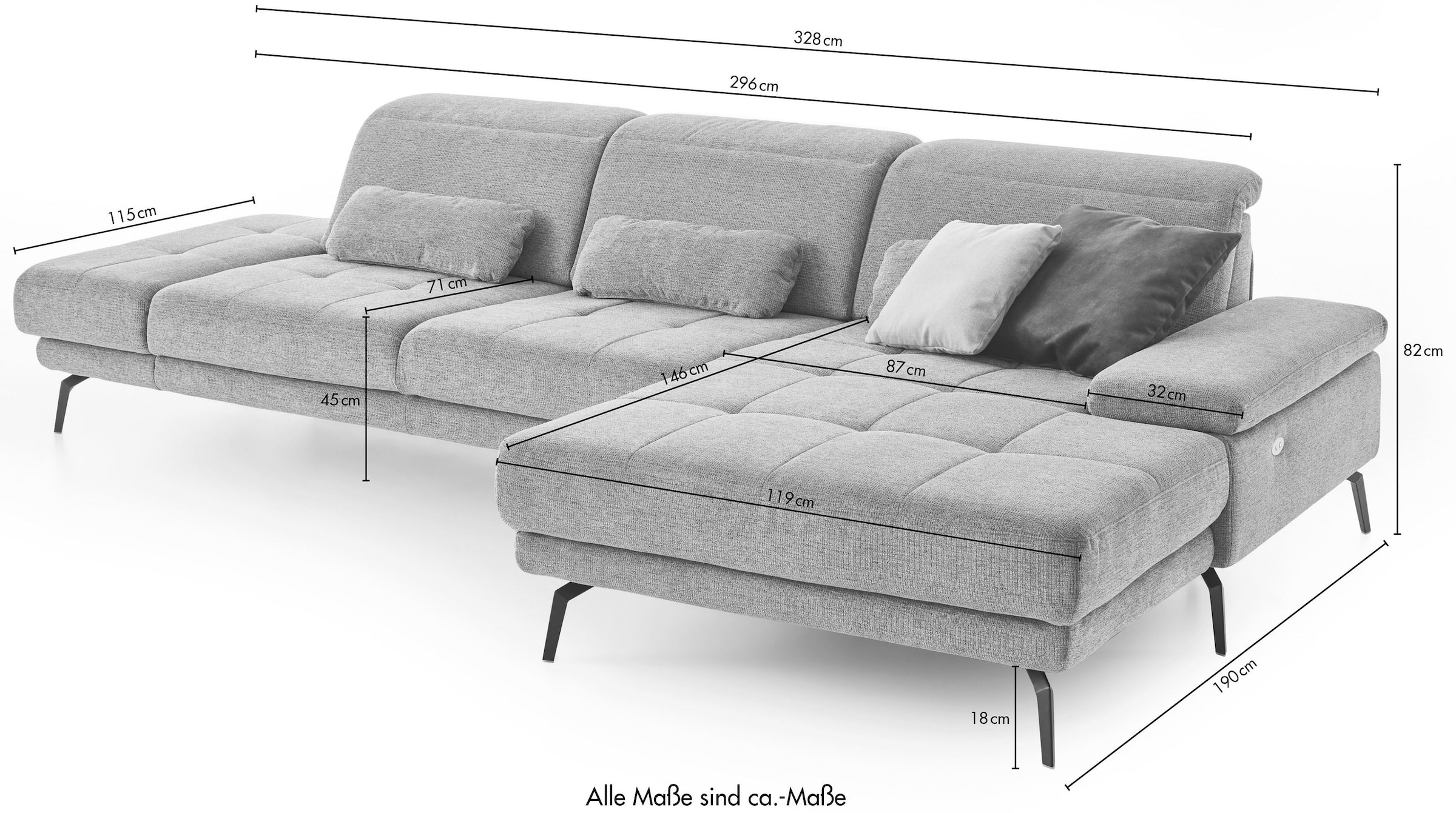 Die PlanBar Ecksofa »MP-IN20126 L-Form mit Kaltschaum-Polsterung« mit Kopfteilverstellung, optional Sitztiefen- & Armteilverstellung