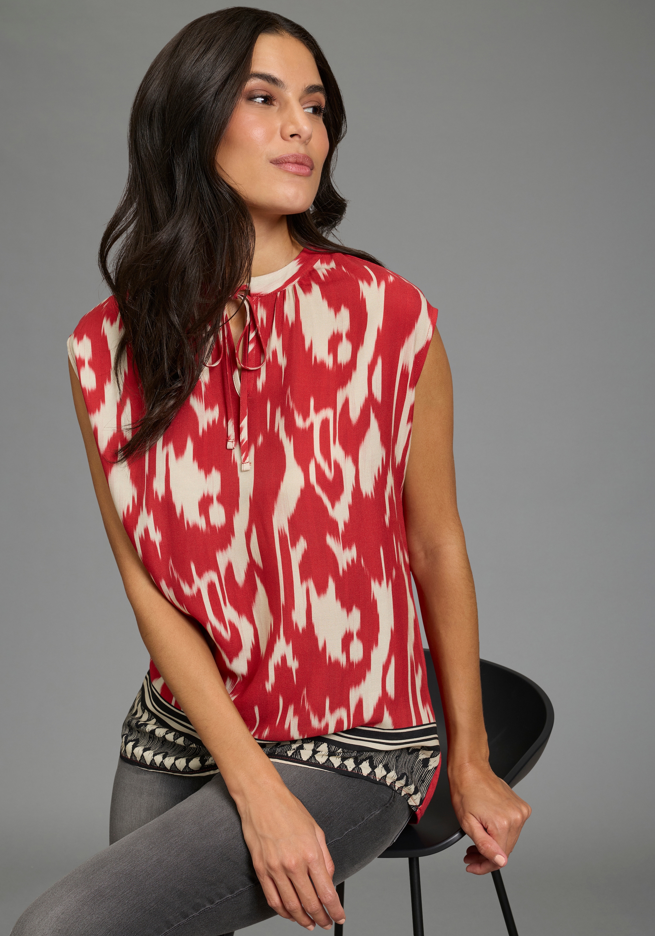 Laura Scott Shirtbluse gemustert mit Bordüren-Print , Kurzarm, aus Viskose
