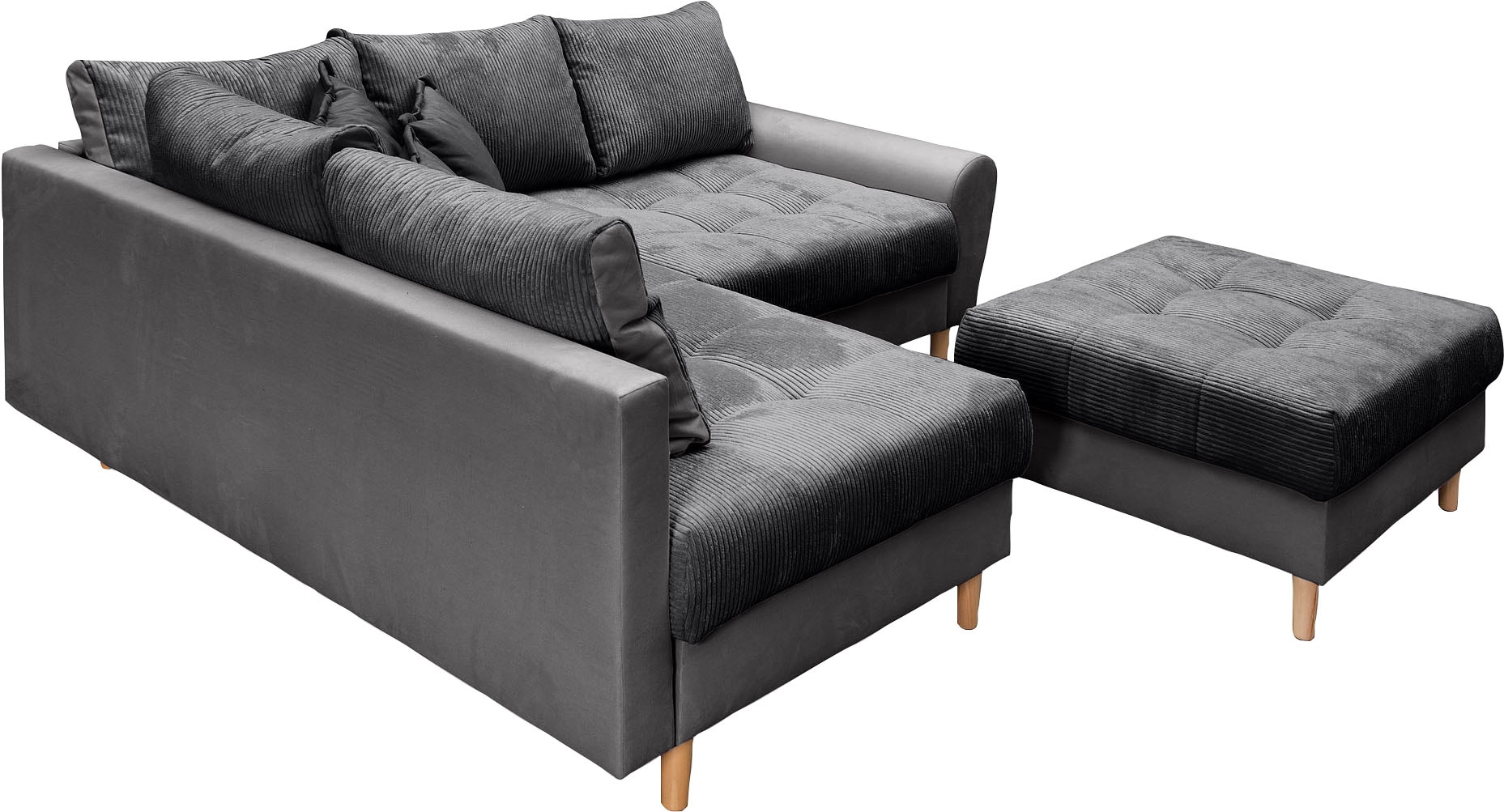 Home affaire Ecksofa »Rice L-Form inkl. Hocker«, (Set, mit Hocker), mit Bonnellfederkern, Hocker & Kissen, Ottomane beidseitig montierbar