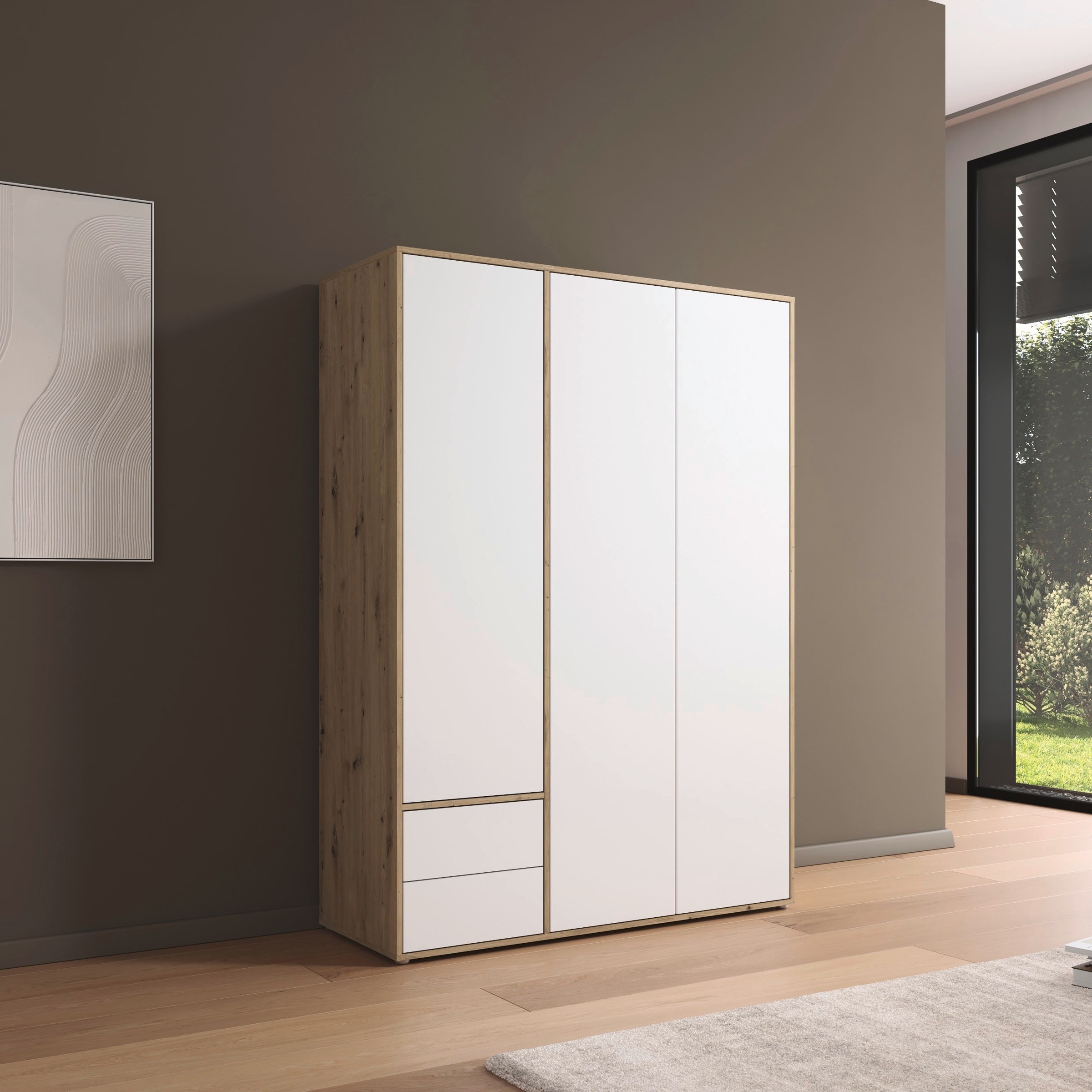 rauch Drehtürenschrank »Kleiderschrank Schrank Garderobe Wäscheschrank NABILA viel Stauraum«, (in 3 verschiedenen Ausstattungen BASIC/CLASSIC/PREMIUM), mit 2 Schubladen und Push-to-Open Funktion TOPSELLER MADE IN GERMANY