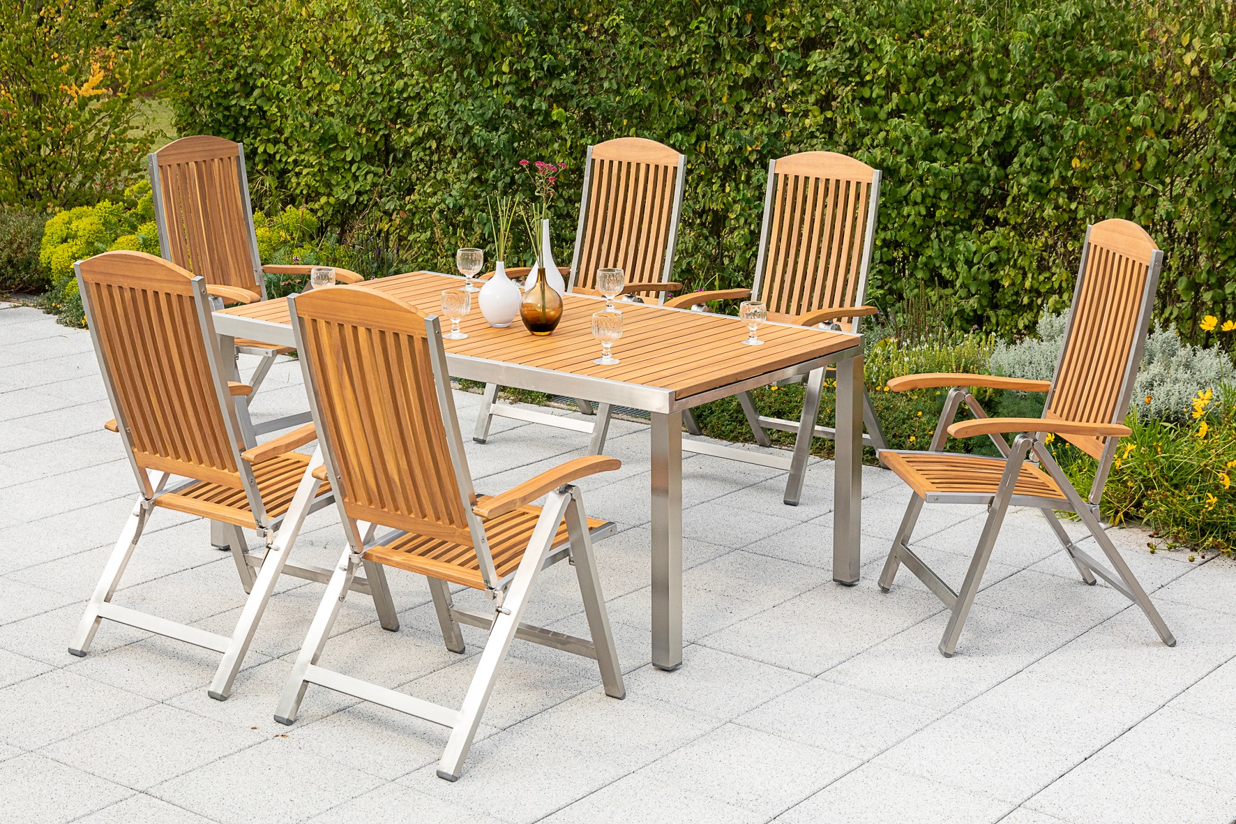MERXX Garten-Essgruppe »Keros« 7 Stk. tlg. 6 Klappsessel mit ausziehbarem T günstig online kaufen