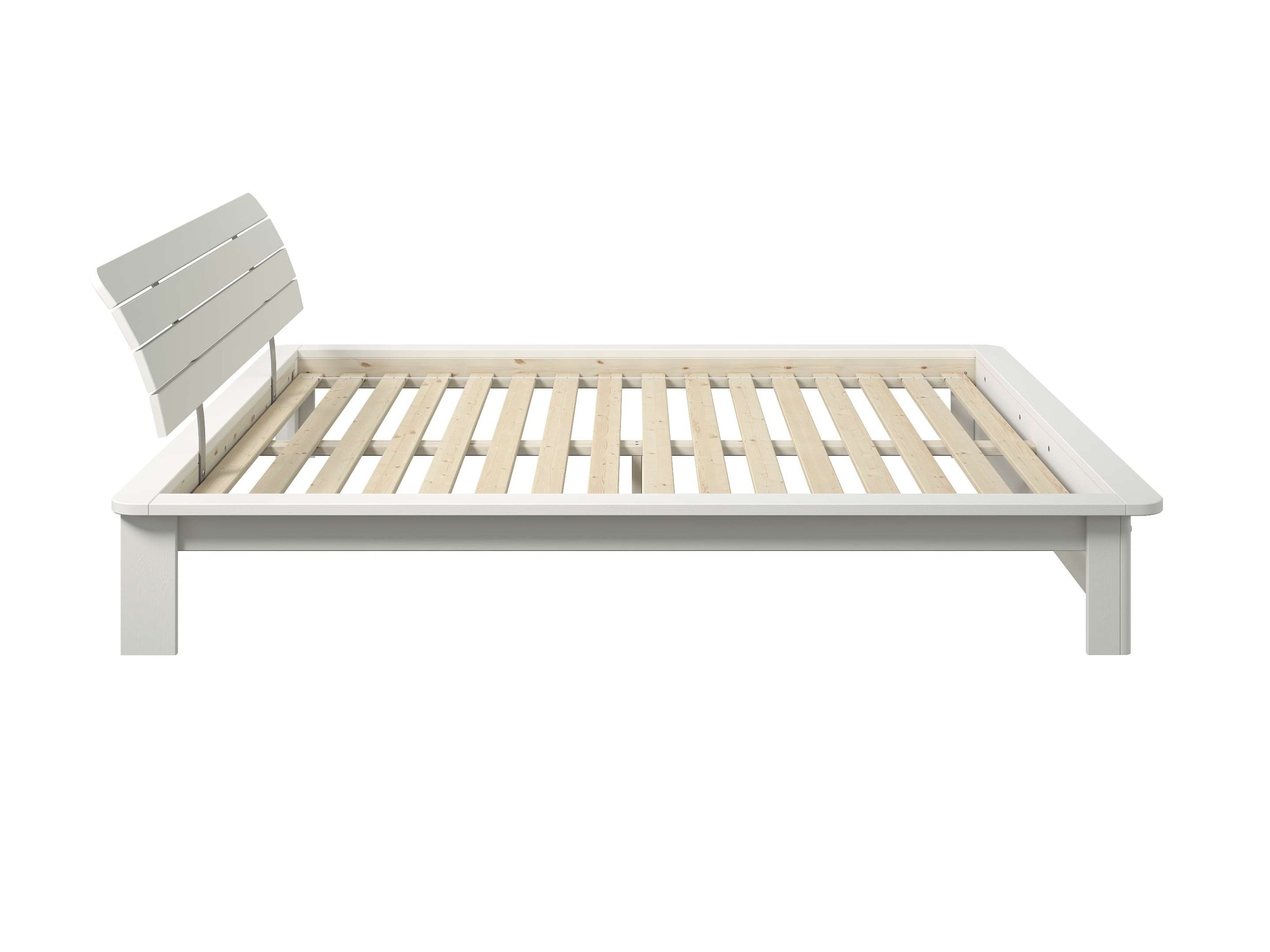 OTTO home Massivholzbett »Antri, Futonbett, ergonomisch geformtes Kopfteil, stilvolles Design« Rahmen zur Ablage von Smartphone, mit Lattenrost, Bettkasten optional