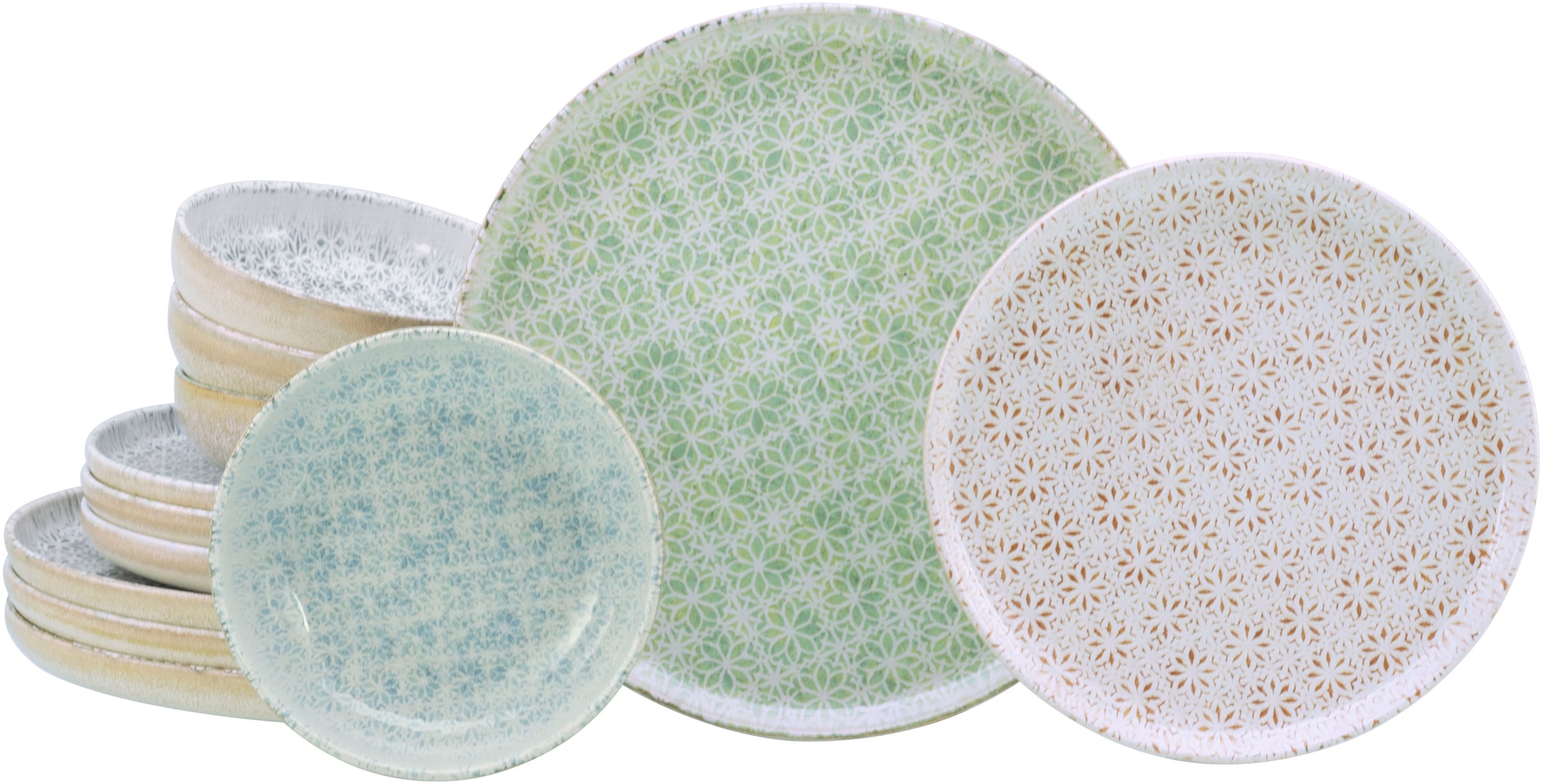 CreaTable Teller-Set »Uno Emiliana, Teller Set 12-tlg« Shabby Look, Vintage Style