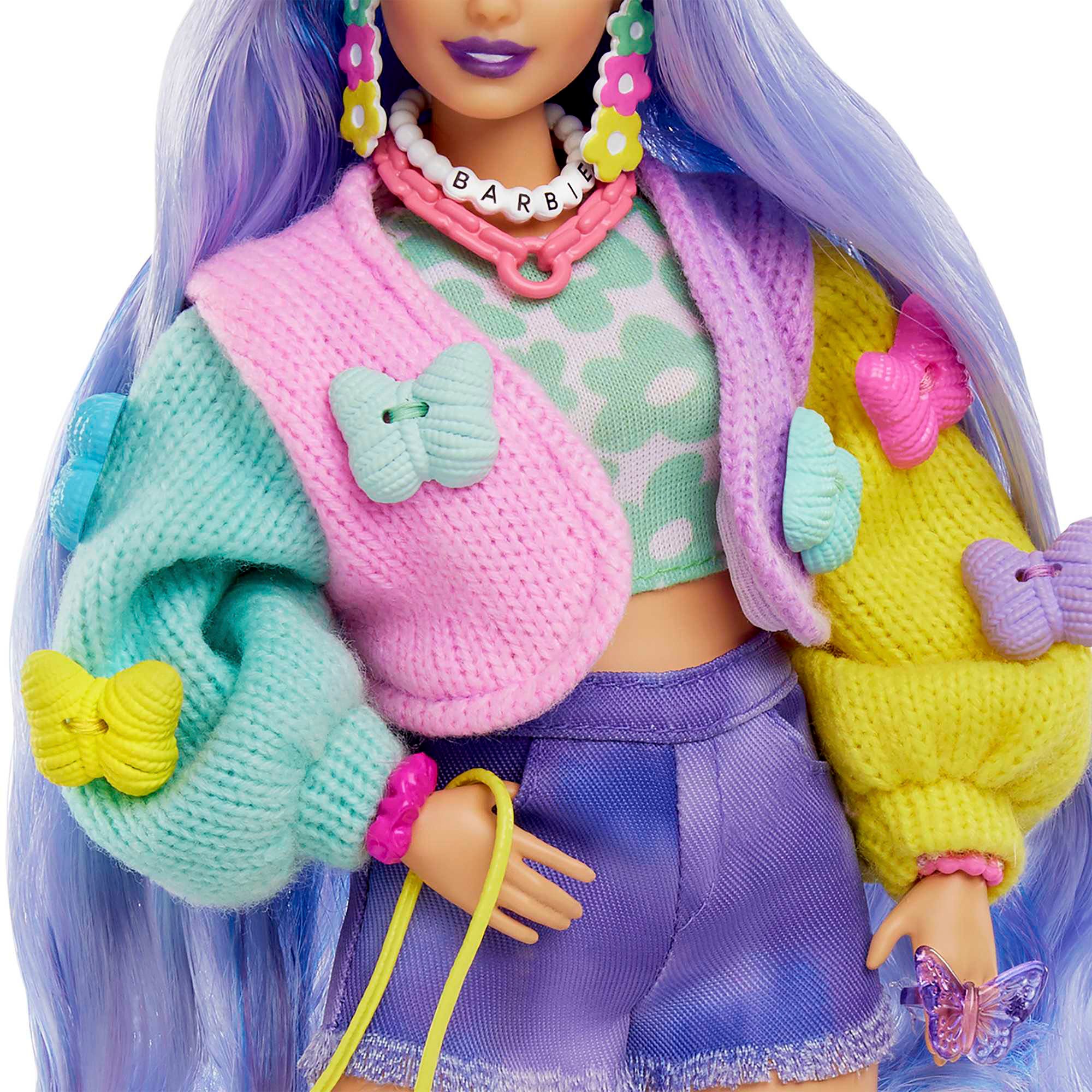 Barbie Anziehpuppe »Extra, lavendelfarbenes Haar/Schmetterlings Haarspange«