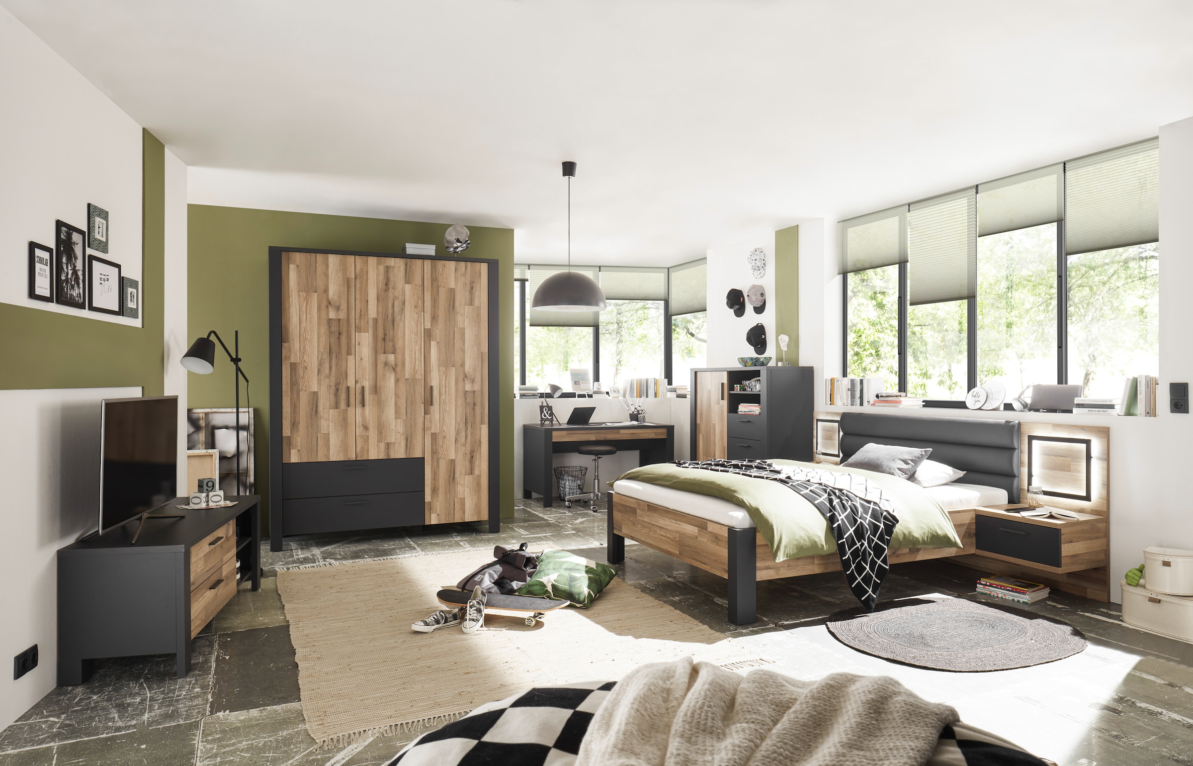 Begabino Schubkastenkommode »Dallas Hochkommode, Sideboard, Wäscheschrank«, mit Schubkästen, Schrank in Montana Oak-Graphit