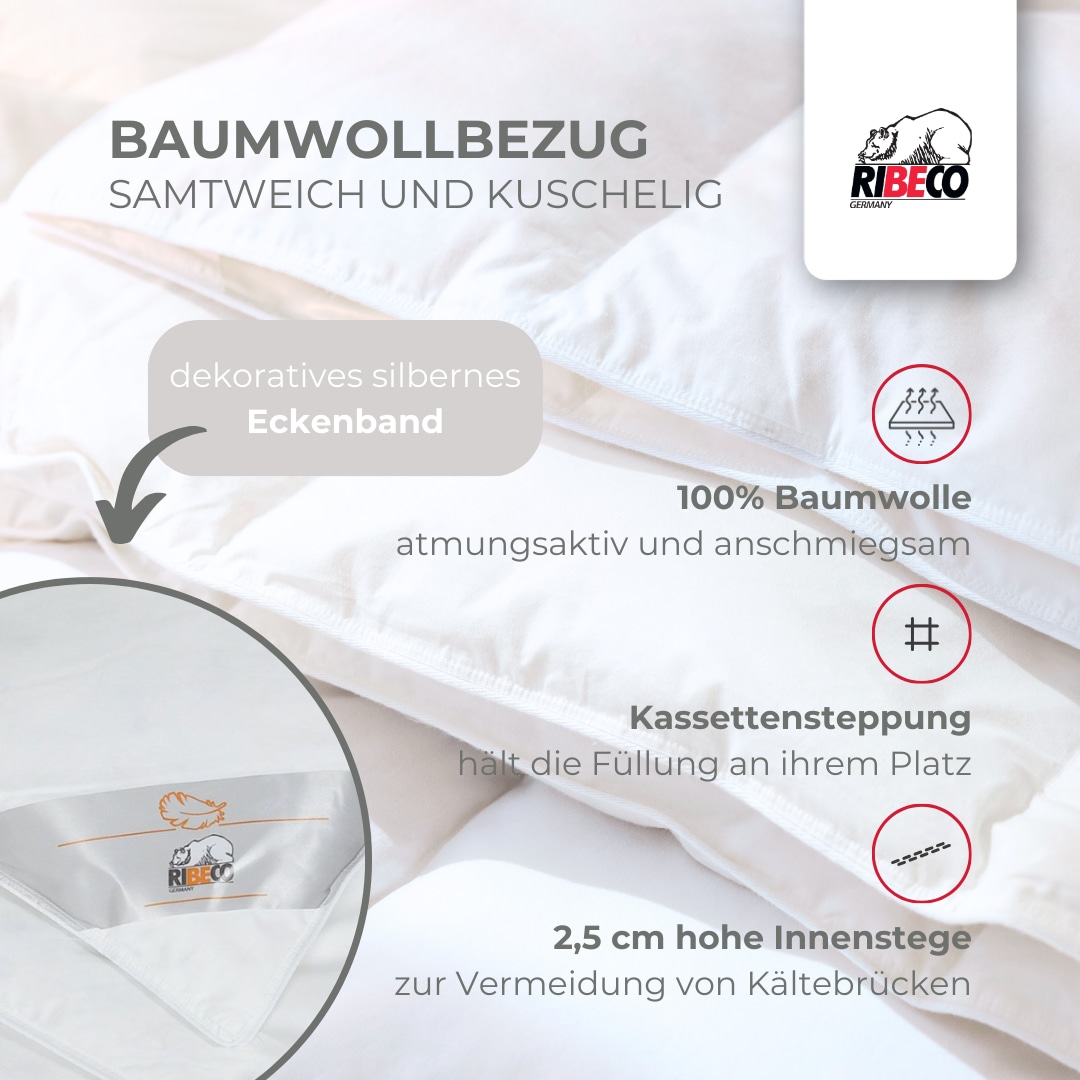 RIBECO Federbettdecke »Laram, Bettdecken für Sommer oder Winter, Made in Germany«, normal, Füllung 90% Federn, 10% Daunen, Bezug Baumwolle, (1 St.), Super Preis-Leistung, Bettdecke 135x200 cm oder 155x220 cm, Decke