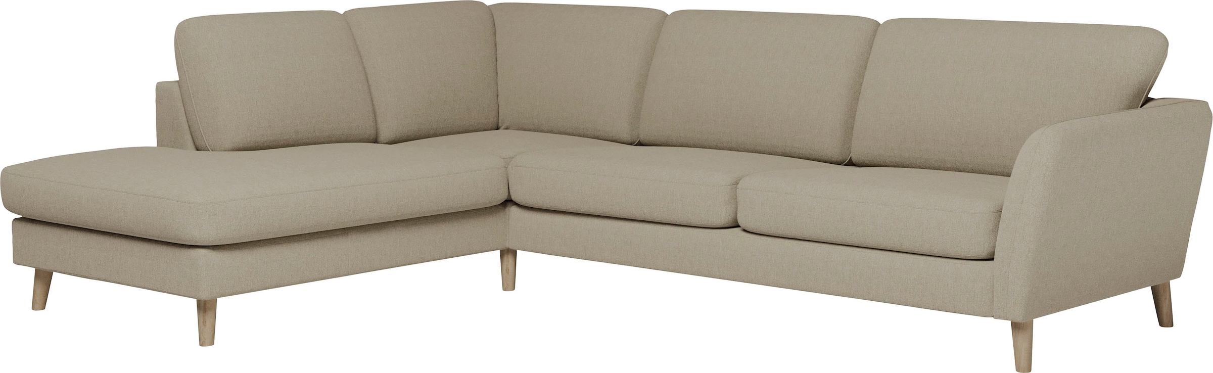 Home affaire Ecksofa »MARSEILLE 278/202 cm, L-Form, Ottom. rechts/links, verschiedene Bezüge«, Massivholzbeine Eiche, Landhausstil, Wellenunterfederung